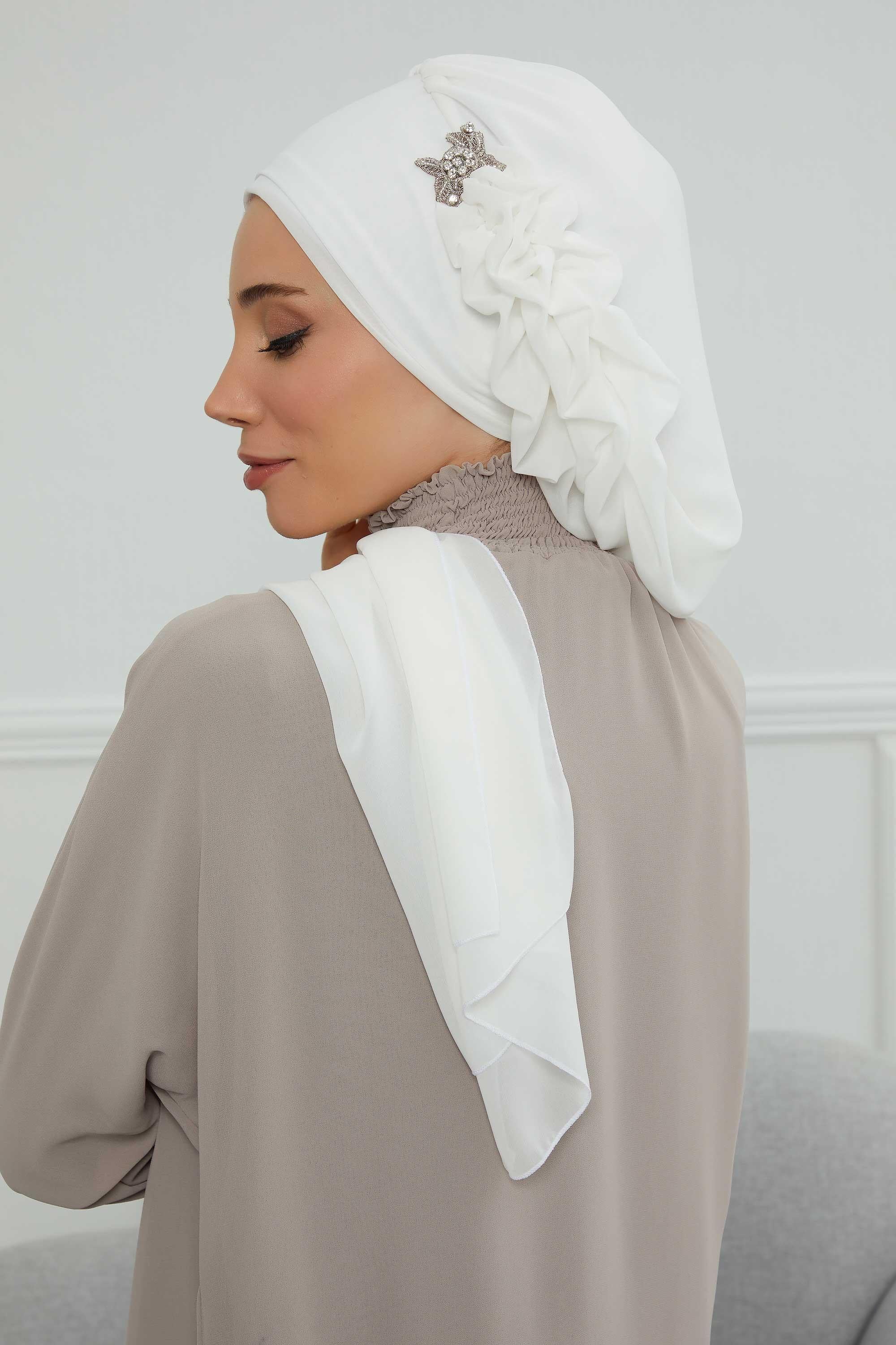 Yandan Fırfırlı Gümüş Aksesuarlı Şifon Hazır Türban,HT-106,HT-106