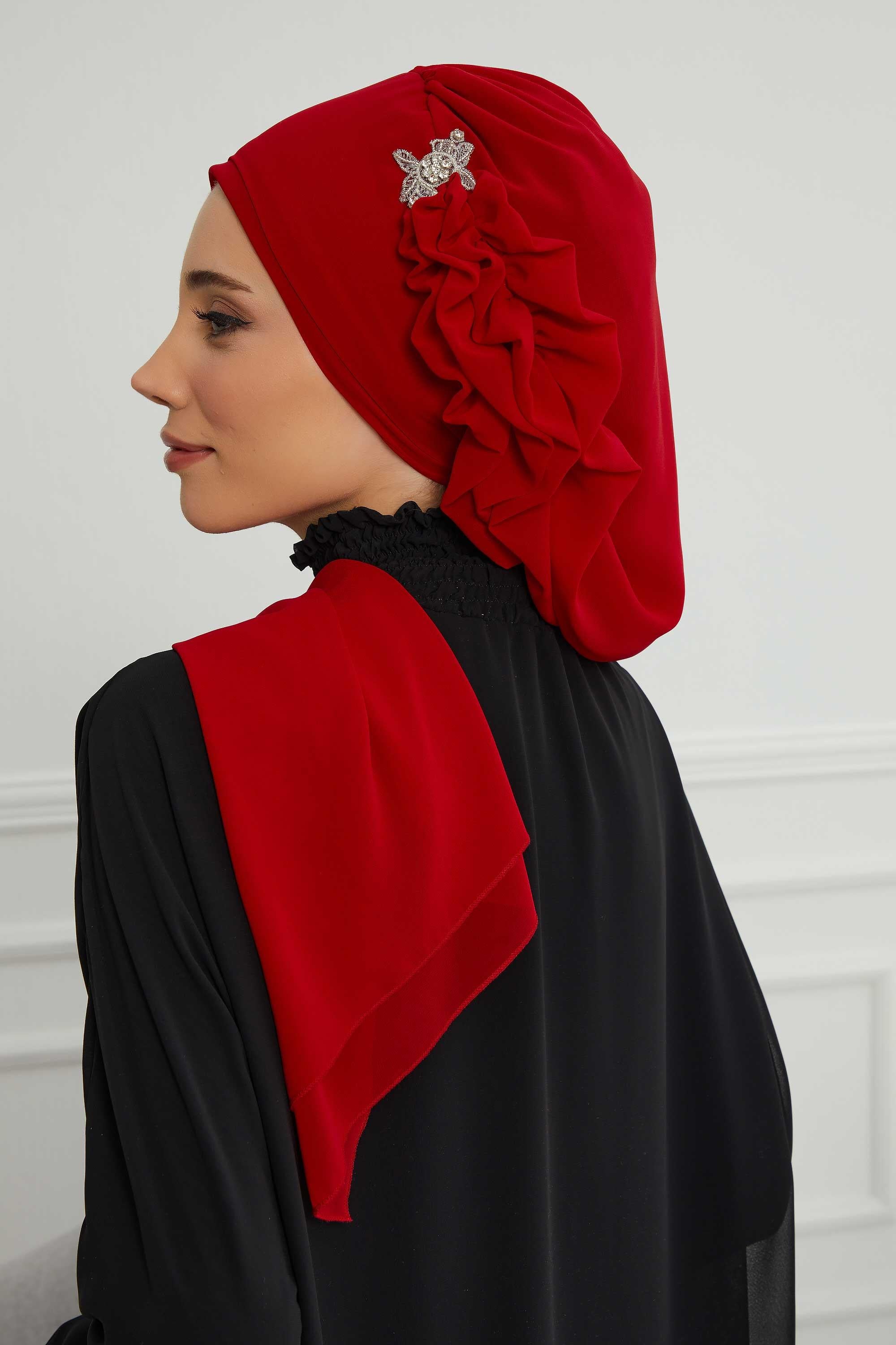 Yandan Fırfırlı Gümüş Aksesuarlı Şifon Hazır Türban,HT-106,HT-106