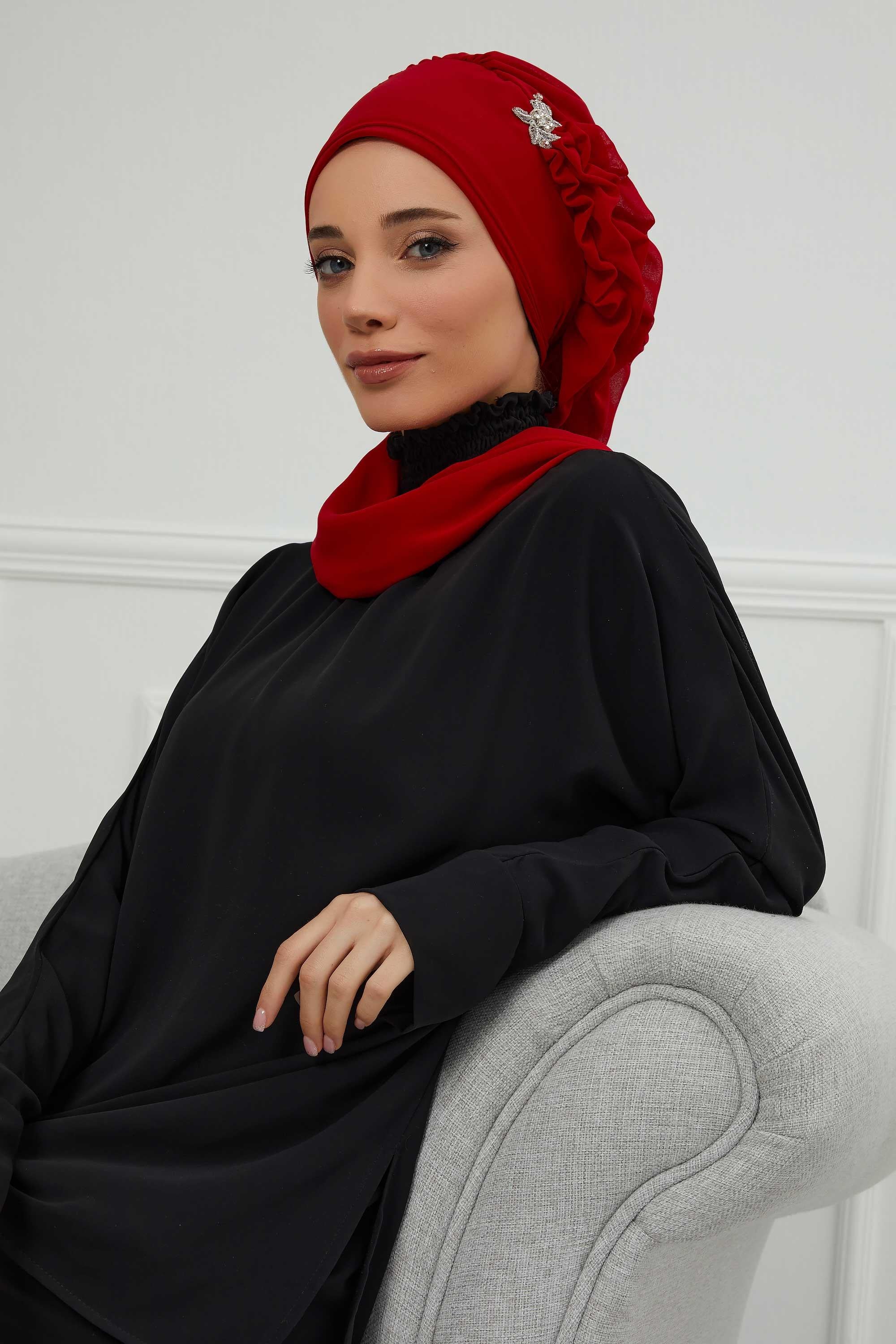 Yandan Fırfırlı Gümüş Aksesuarlı Şifon Hazır Türban,HT-106,HT-106