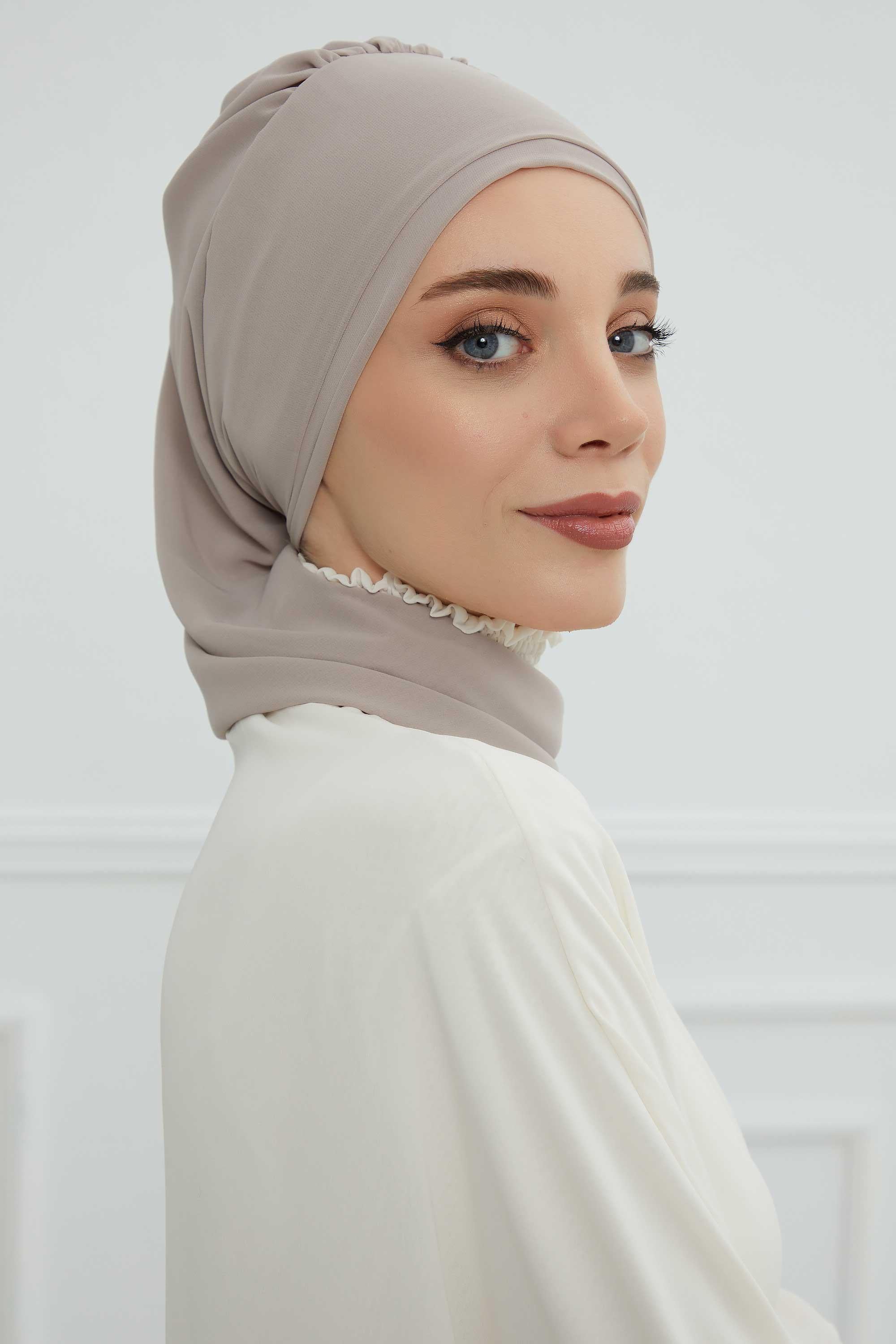 Yandan Fırfırlı Gümüş Aksesuarlı Şifon Hazır Türban,HT-106,HT-106