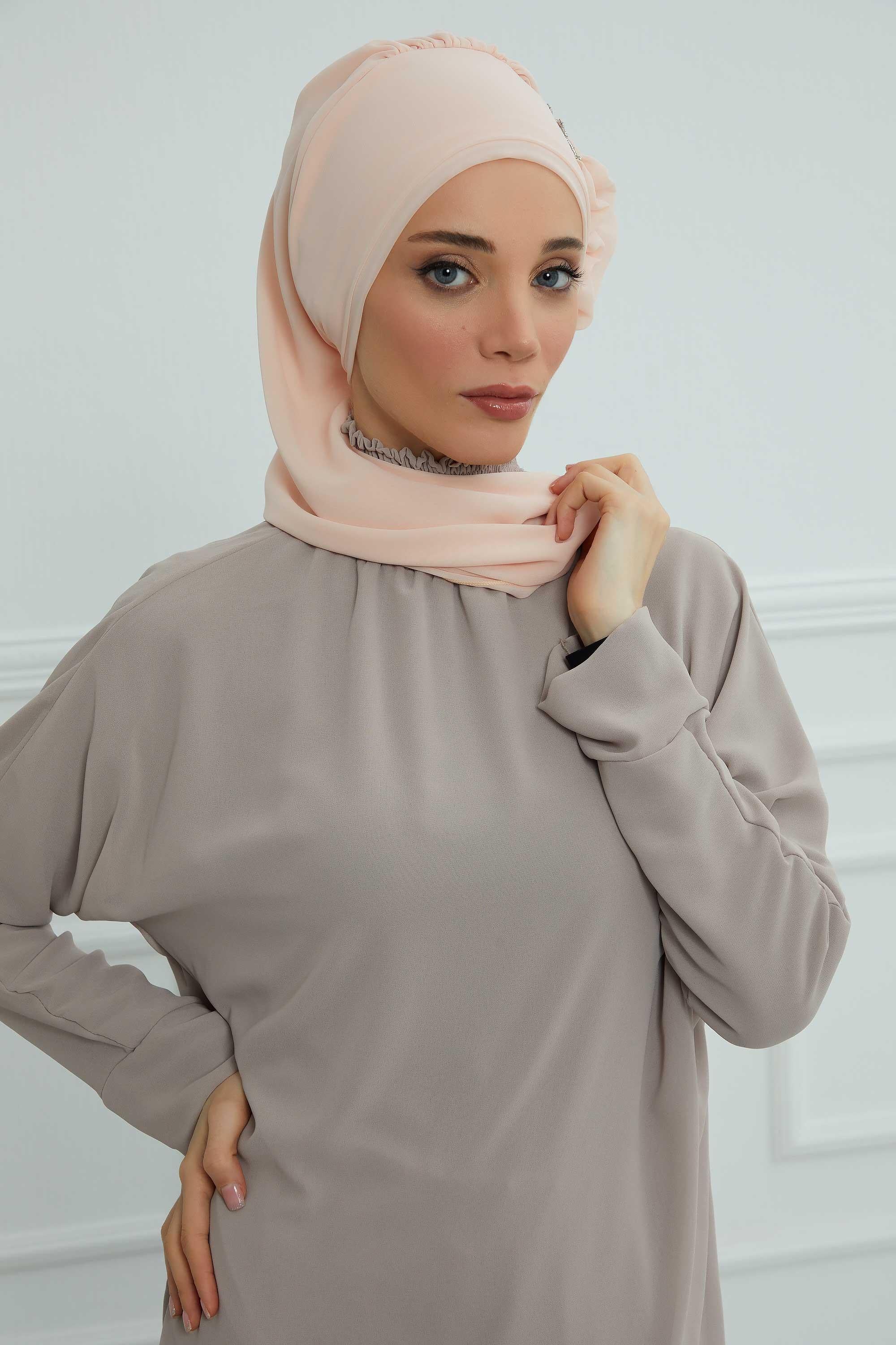 Yandan Fırfırlı Gümüş Aksesuarlı Şifon Hazır Türban,HT-106,HT-106