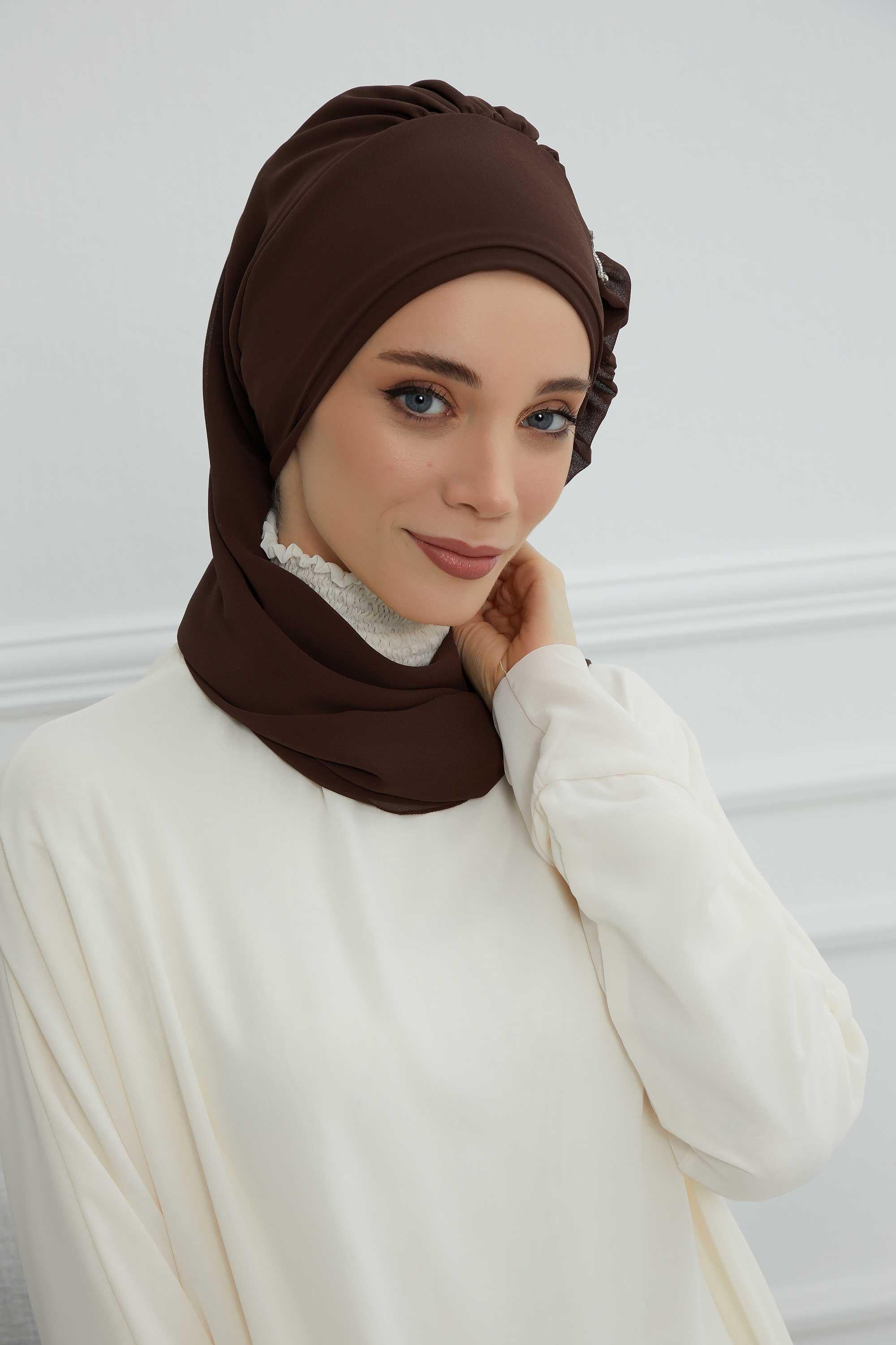 Yandan Fırfırlı Gümüş Aksesuarlı Şifon Hazır Türban,HT-106,HT-106