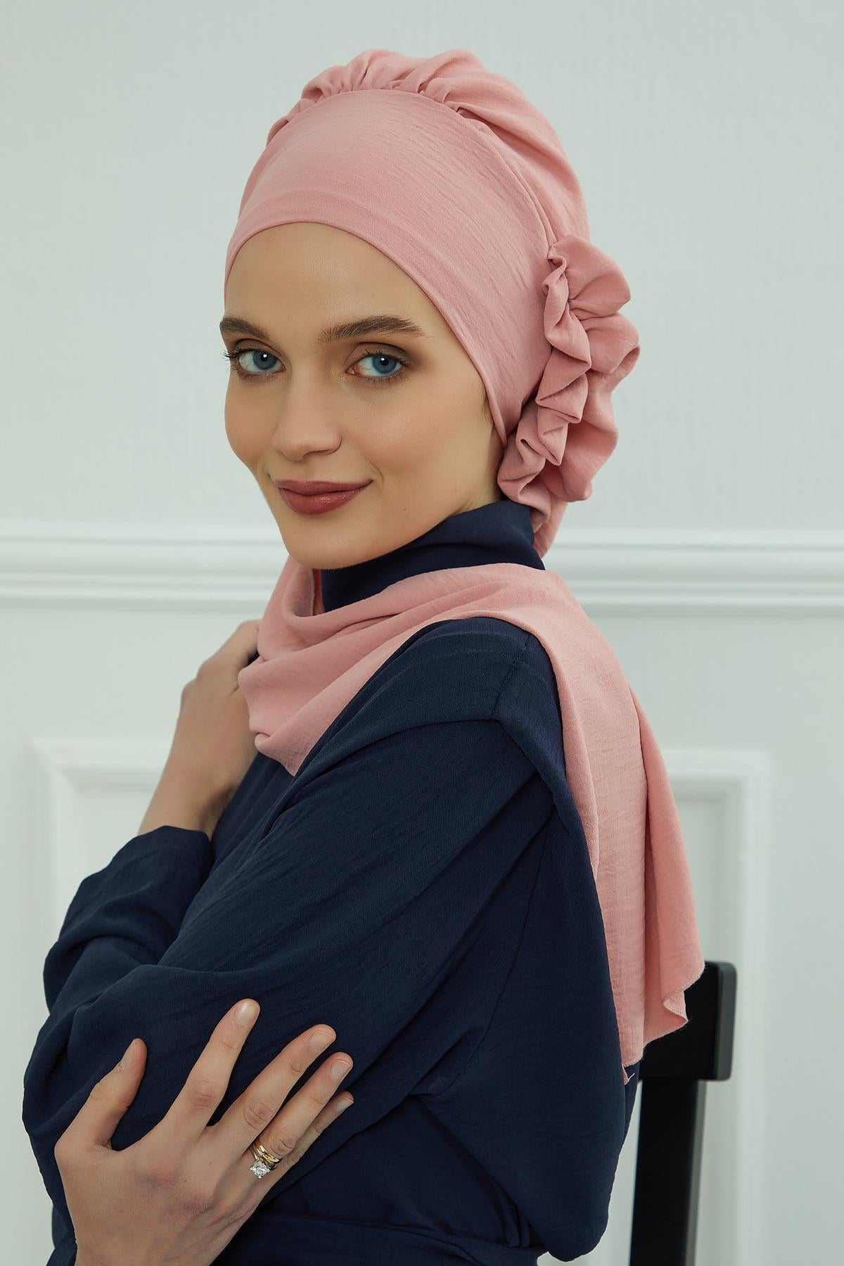 Yandan Fırfırlı Hazır Türban,HT-73A