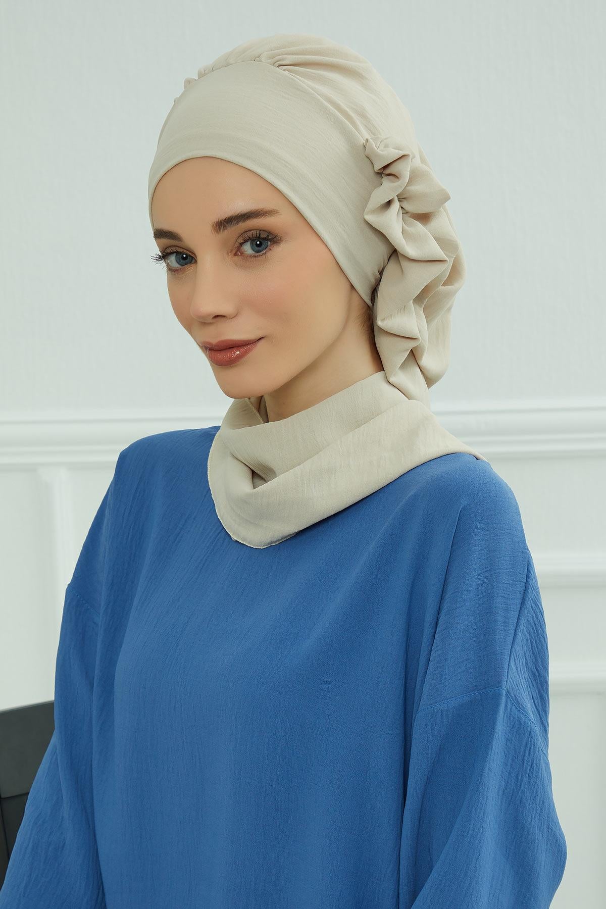 Yandan Fırfırlı Hazır Türban,HT-73A