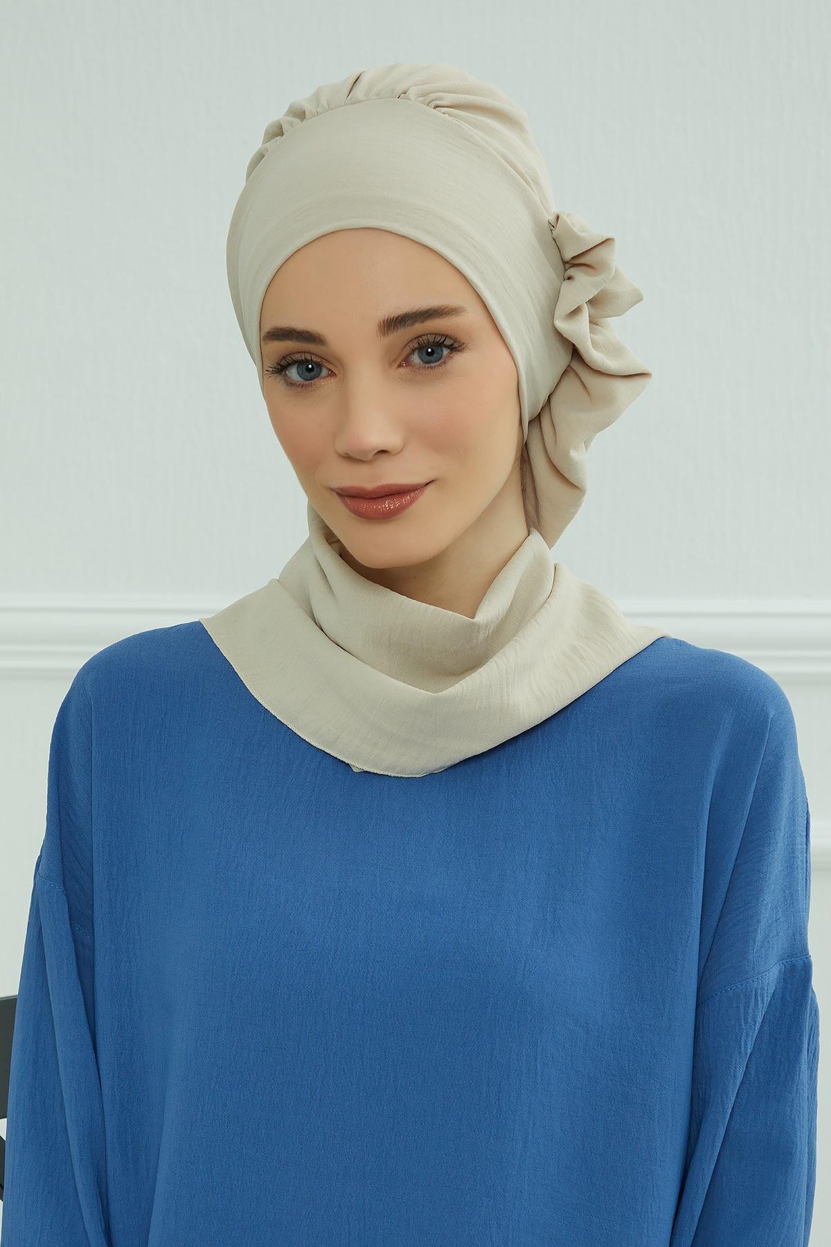 Yandan Fırfırlı Hazır Türban,HT-73A