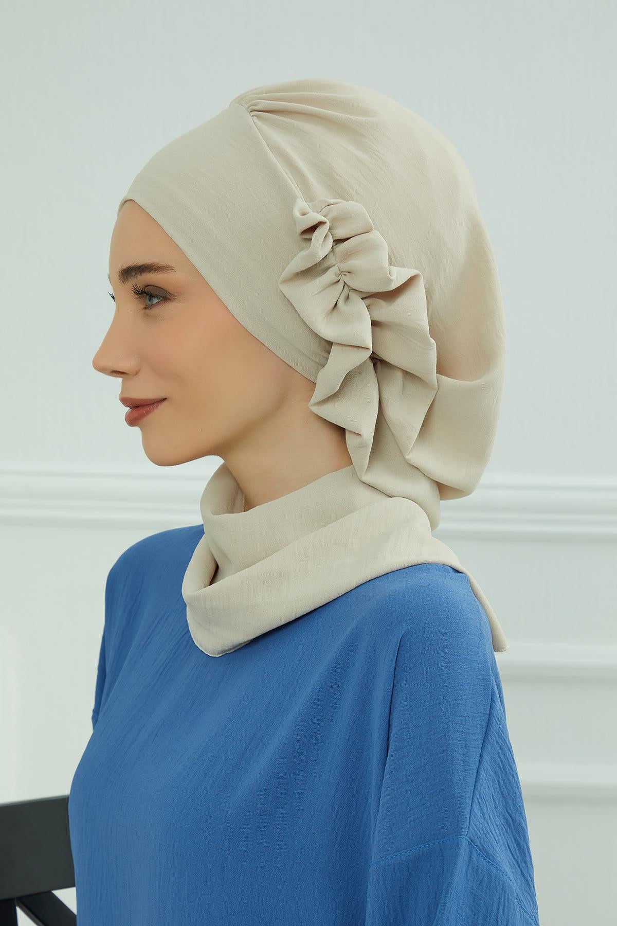 Yandan Fırfırlı Hazır Türban,HT-73A