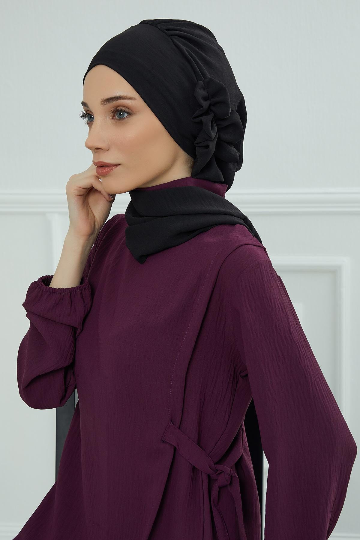 Yandan Fırfırlı Hazır Türban,HT-73A