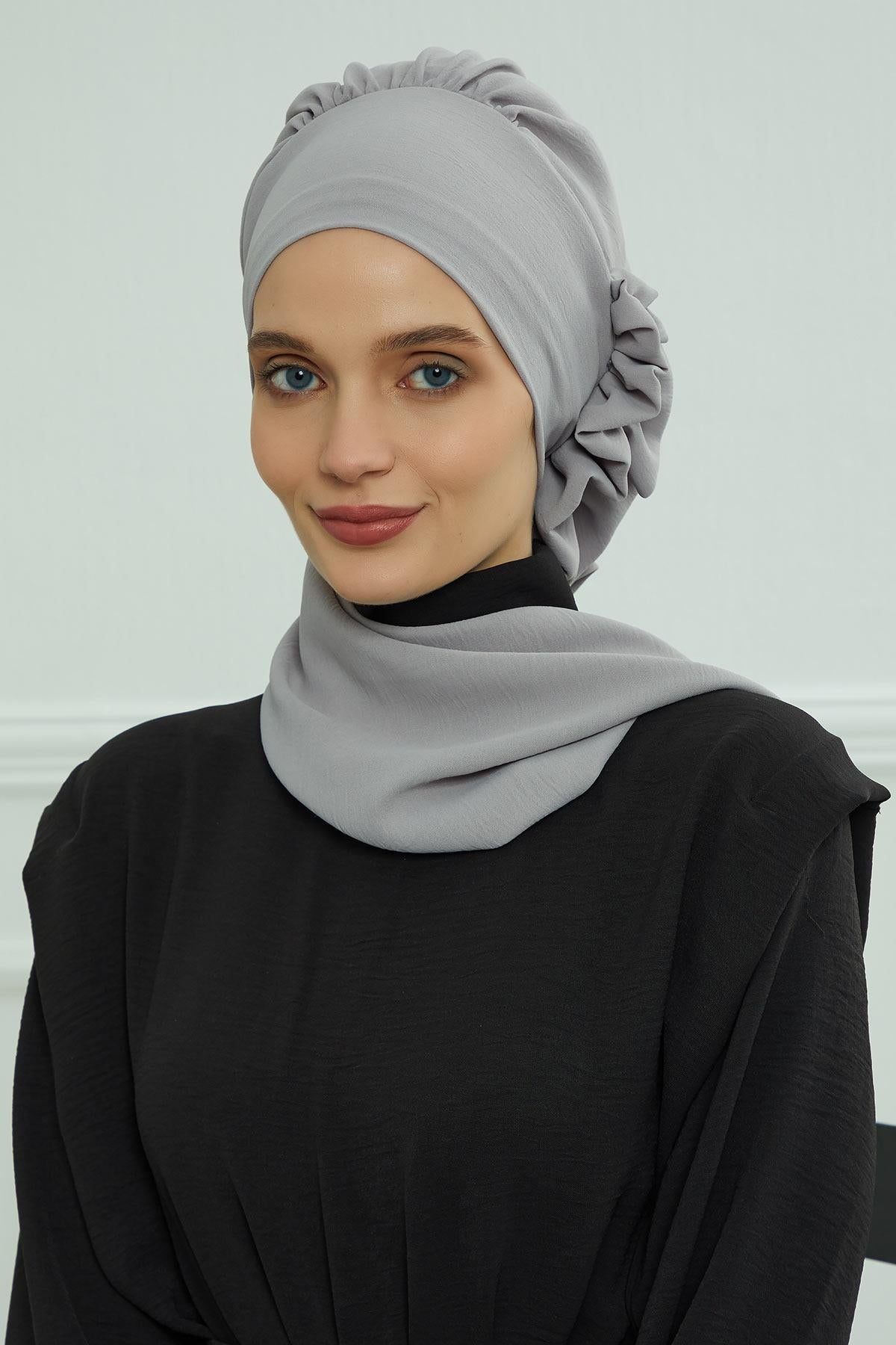 Yandan Fırfırlı Hazır Türban,HT-73A