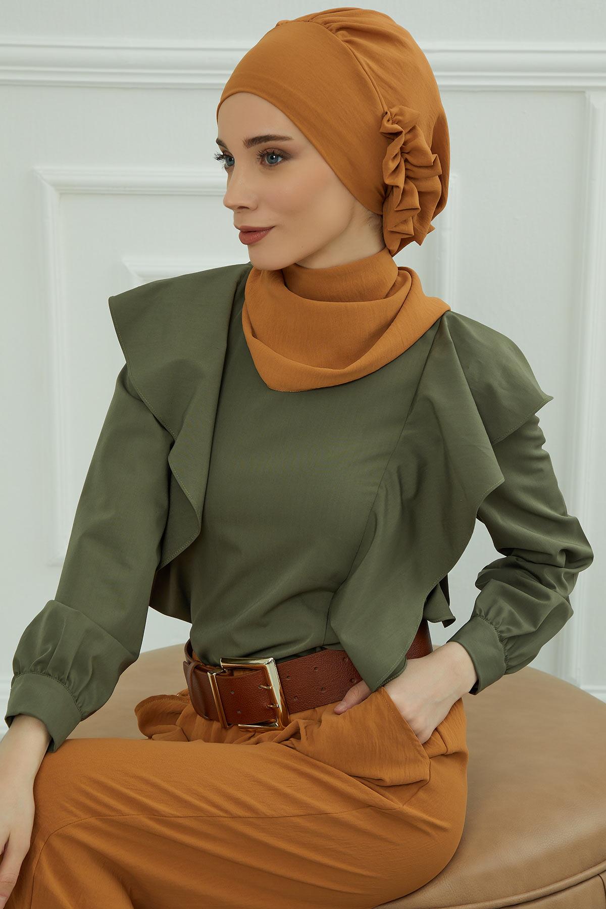 Yandan Fırfırlı Hazır Türban,HT-73A
