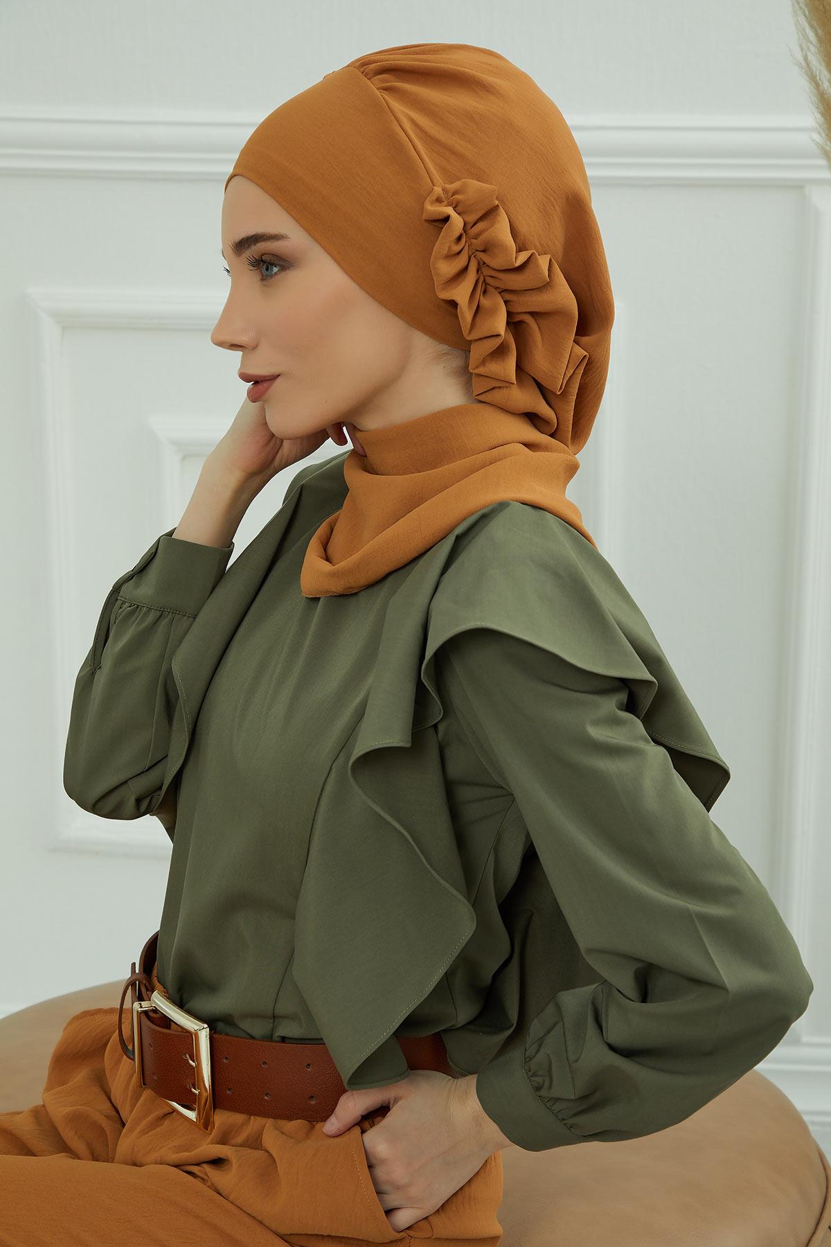 Yandan Fırfırlı Hazır Türban,HT-73A