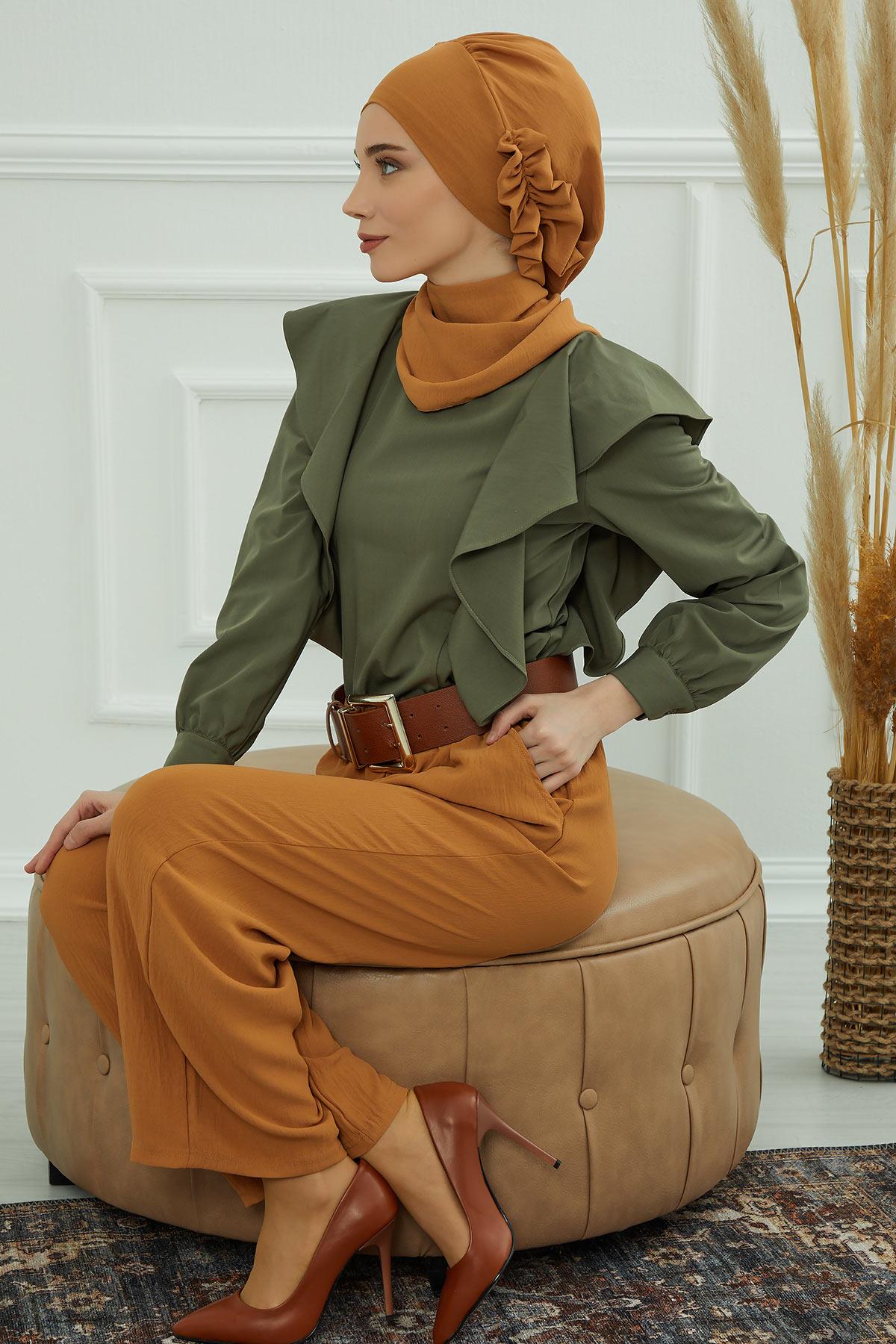 Yandan Fırfırlı Hazır Türban,HT-73A