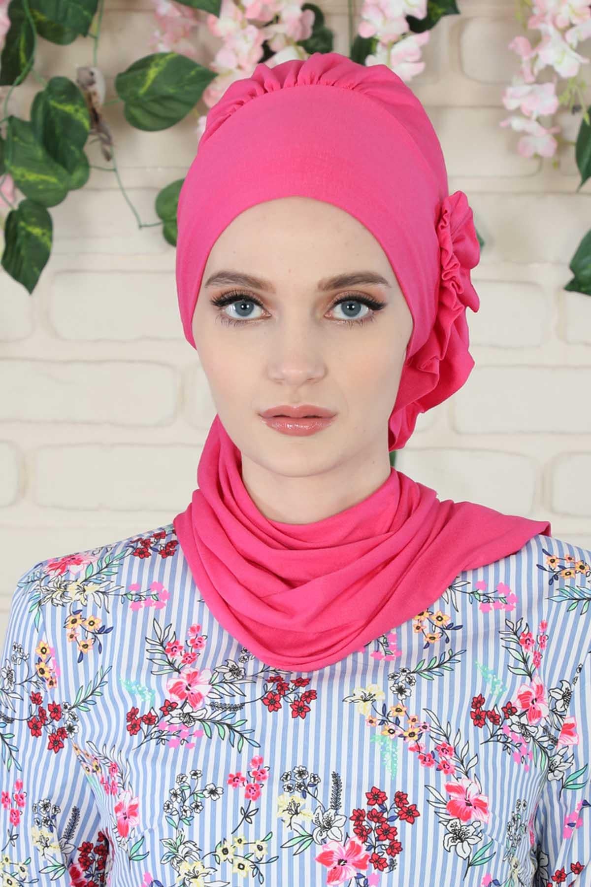 Yandan Fırfırlı Penye Hazır Türban,HT-73