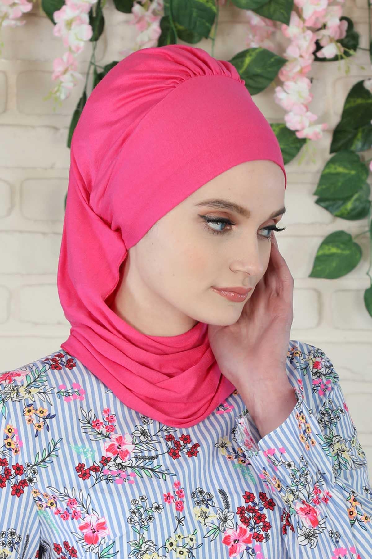 Yandan Fırfırlı Penye Hazır Türban,HT-73