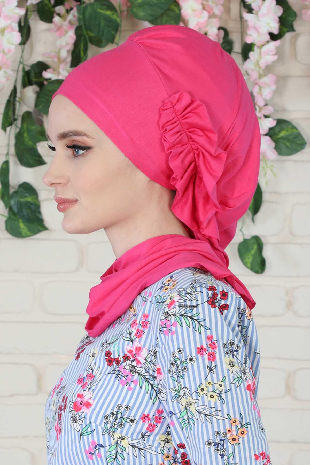 Yandan Fırfırlı Penye Hazır Türban,HT-73