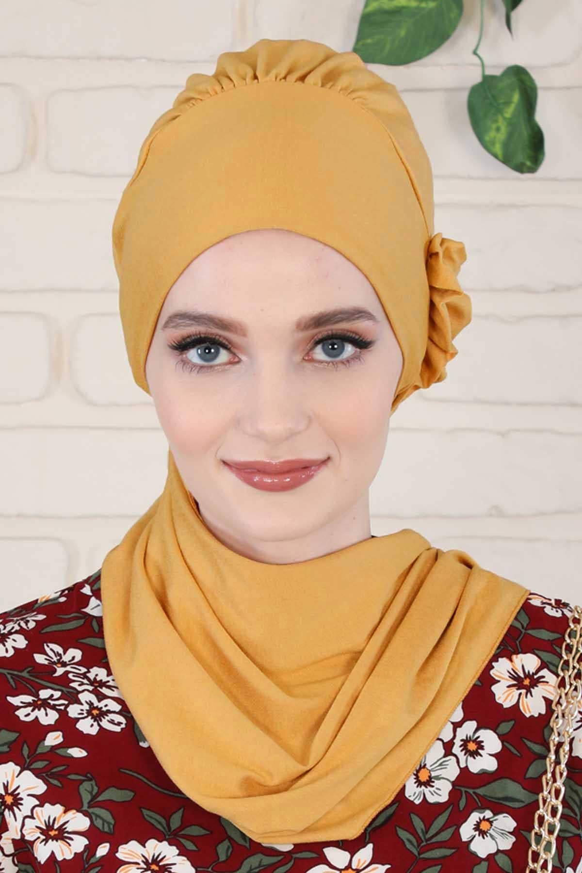 Yandan Fırfırlı Penye Hazır Türban,HT-73