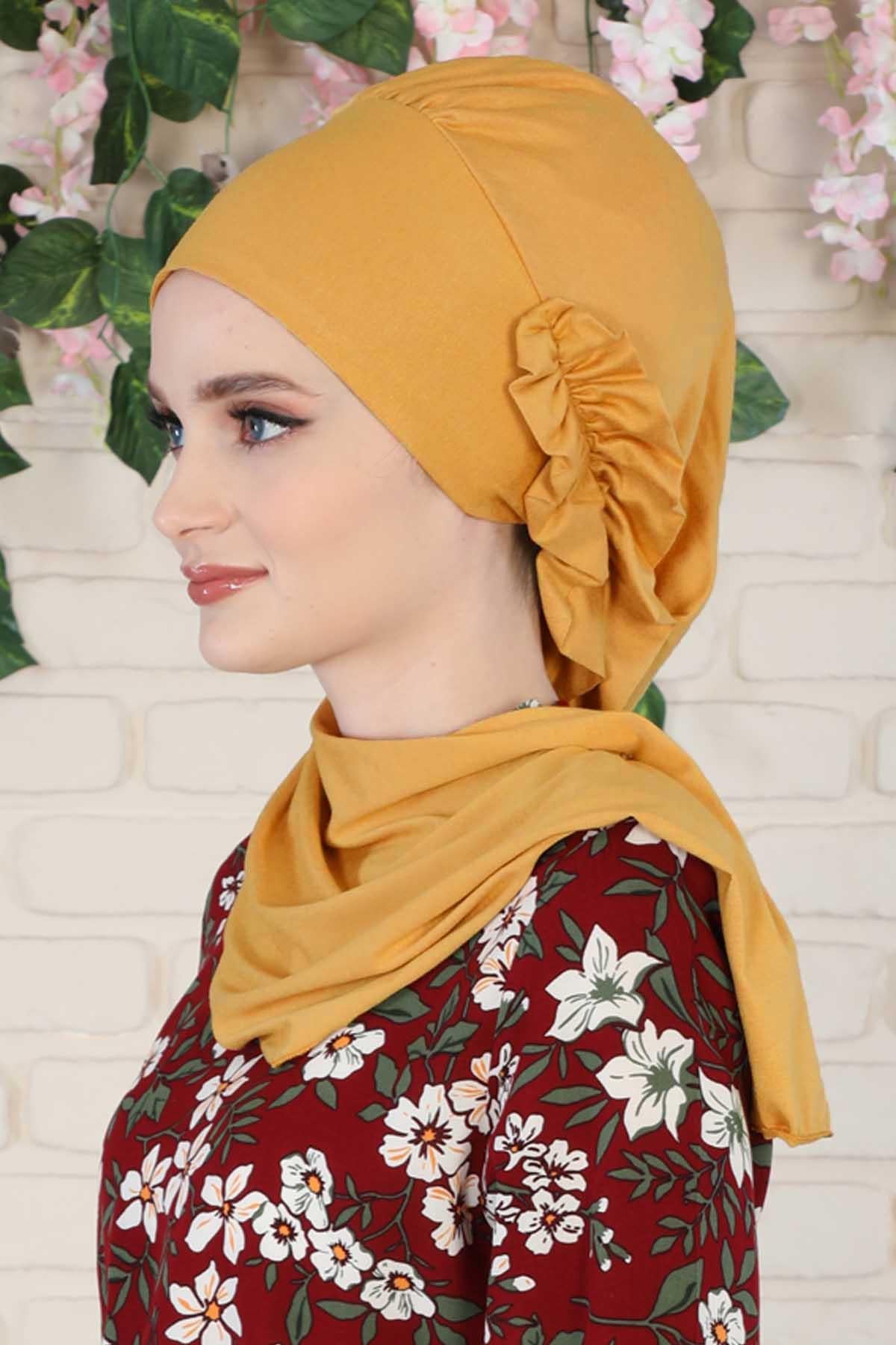 Yandan Fırfırlı Penye Hazır Türban,HT-73