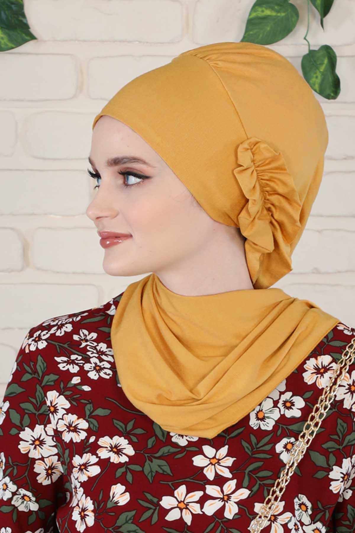 Yandan Fırfırlı Penye Hazır Türban,HT-73