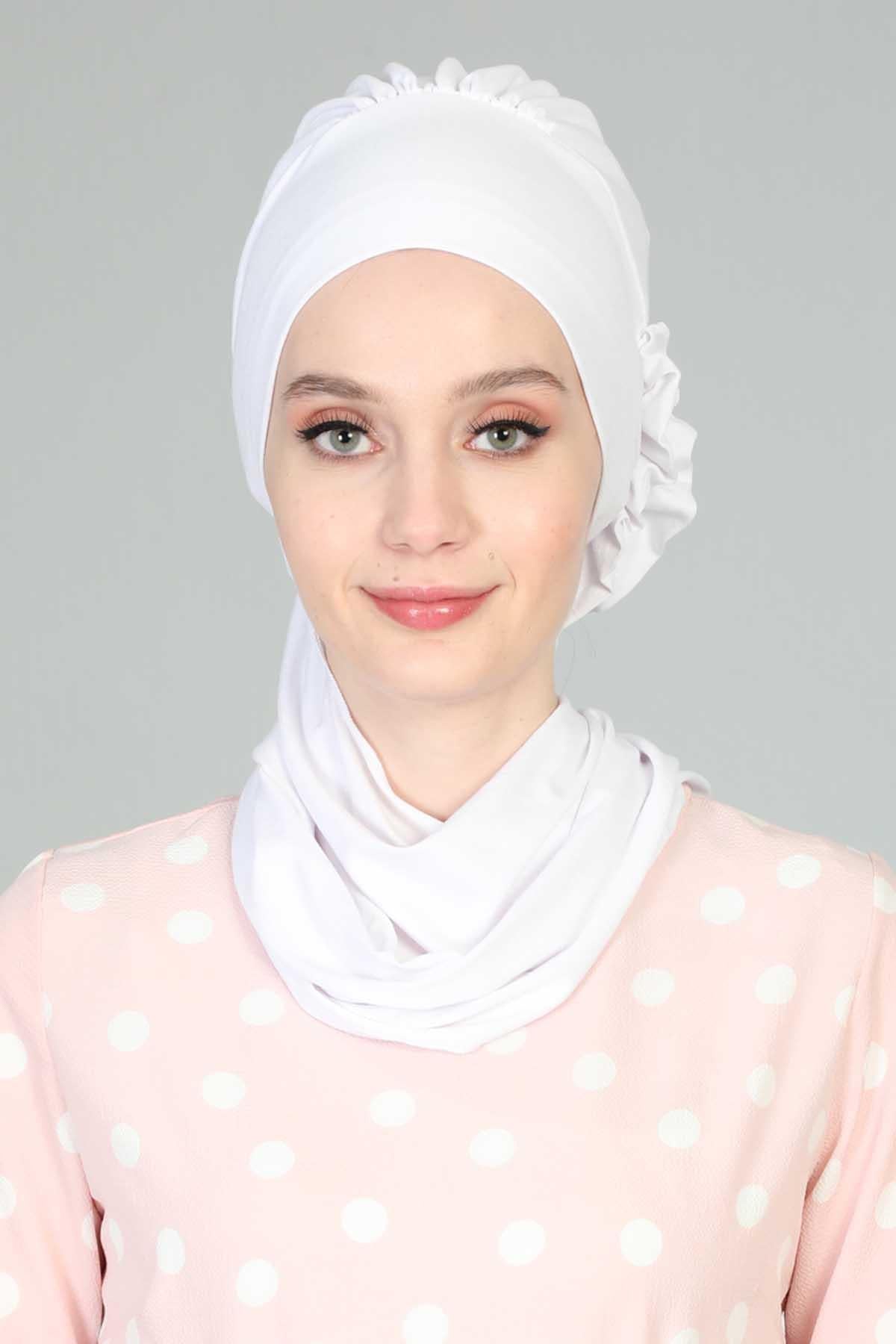 Yandan Fırfırlı Penye Hazır Türban,HT-73