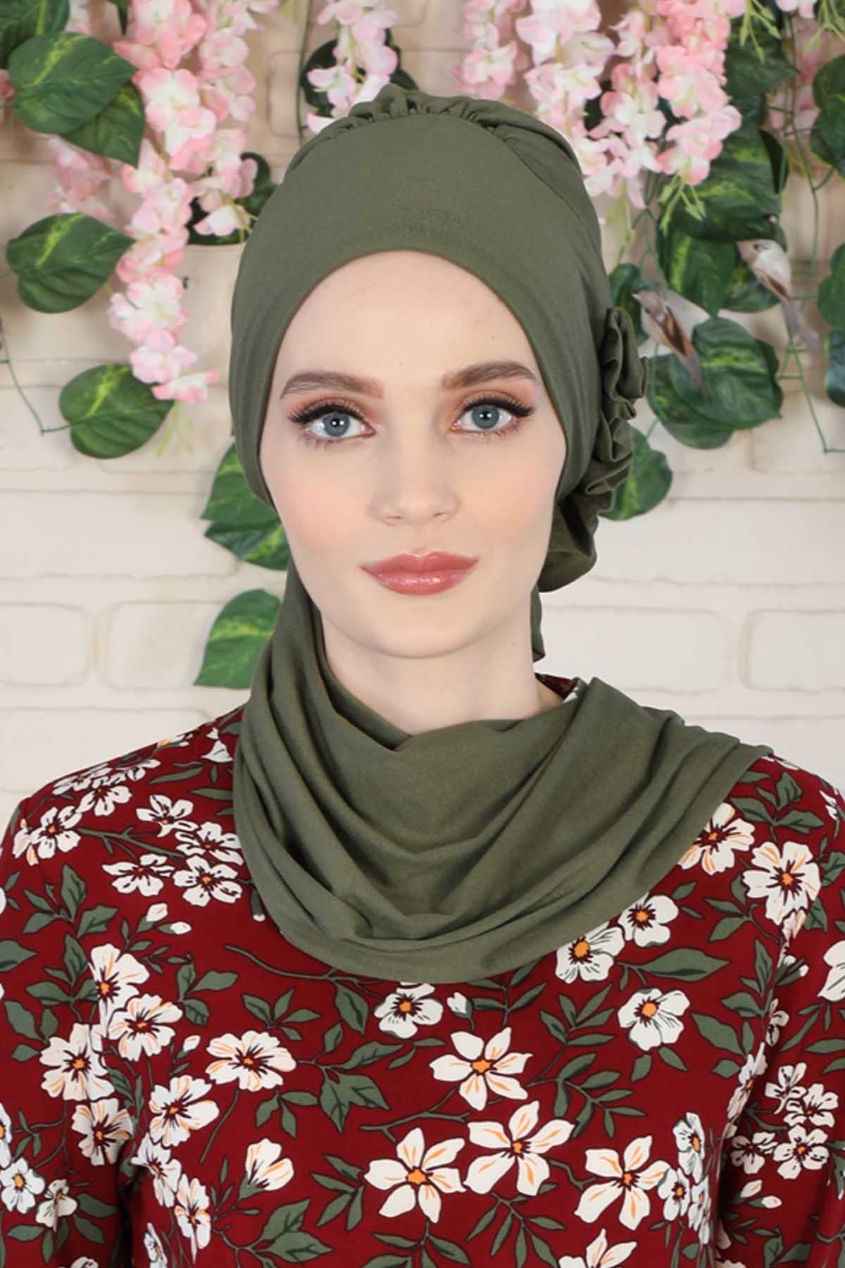 Yandan Fırfırlı Penye Hazır Türban,HT-73