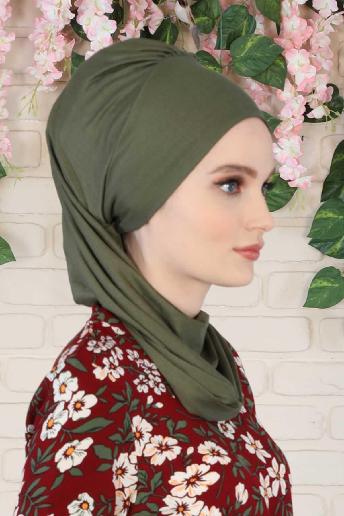 Yandan Fırfırlı Penye Hazır Türban,HT-73