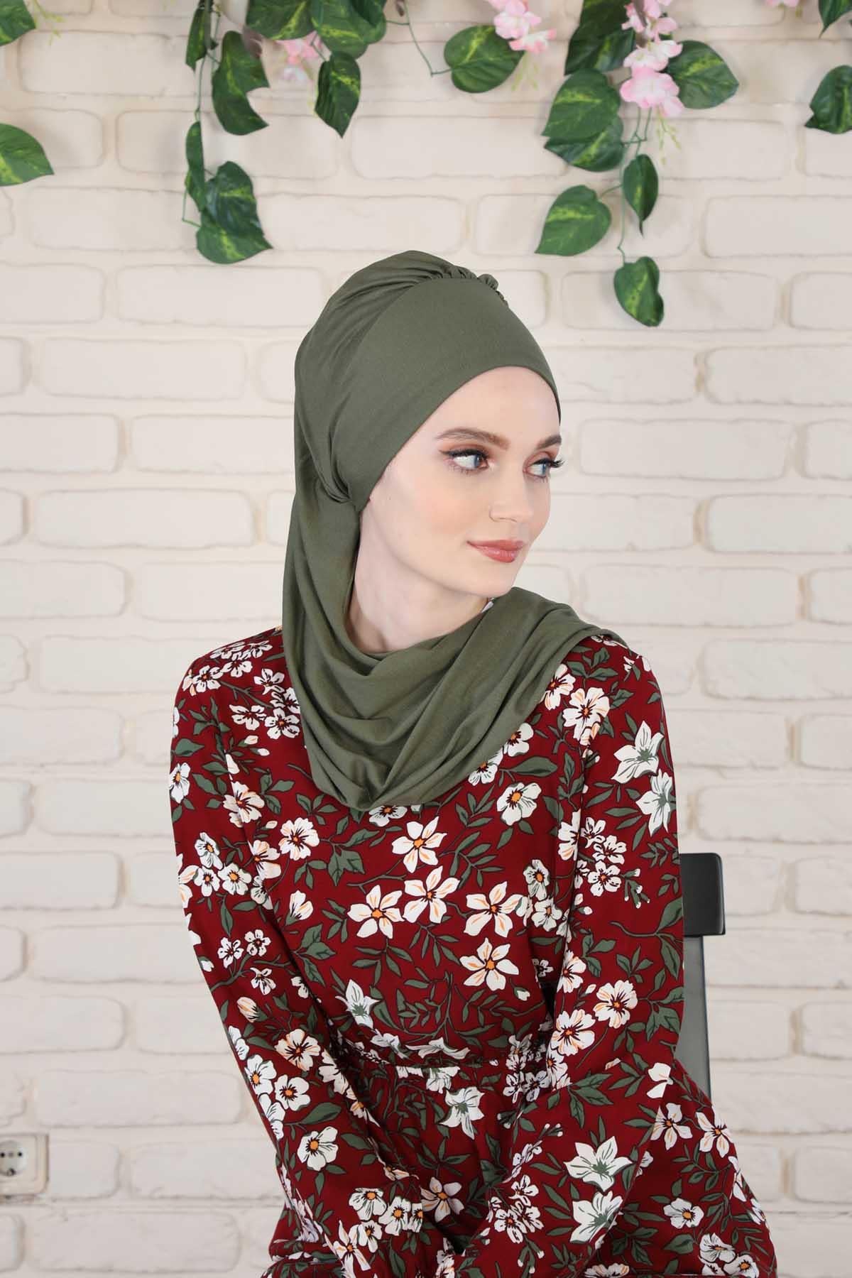 Yandan Fırfırlı Penye Hazır Türban,HT-73