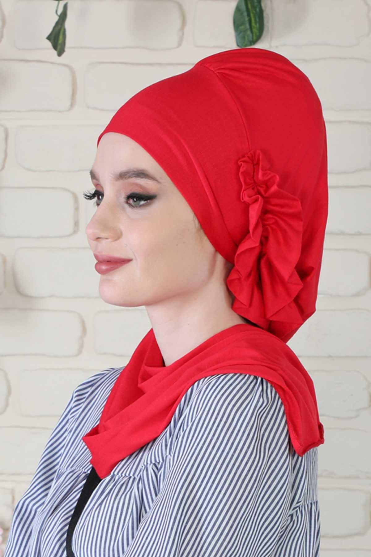 Yandan Fırfırlı Penye Hazır Türban,HT-73