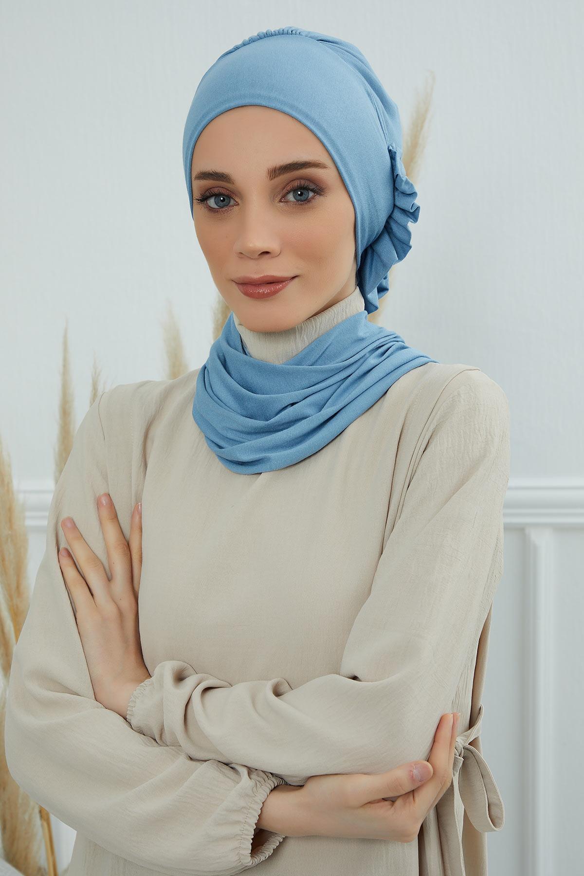 Yandan Fırfırlı Penye Hazır Türban,HT-73