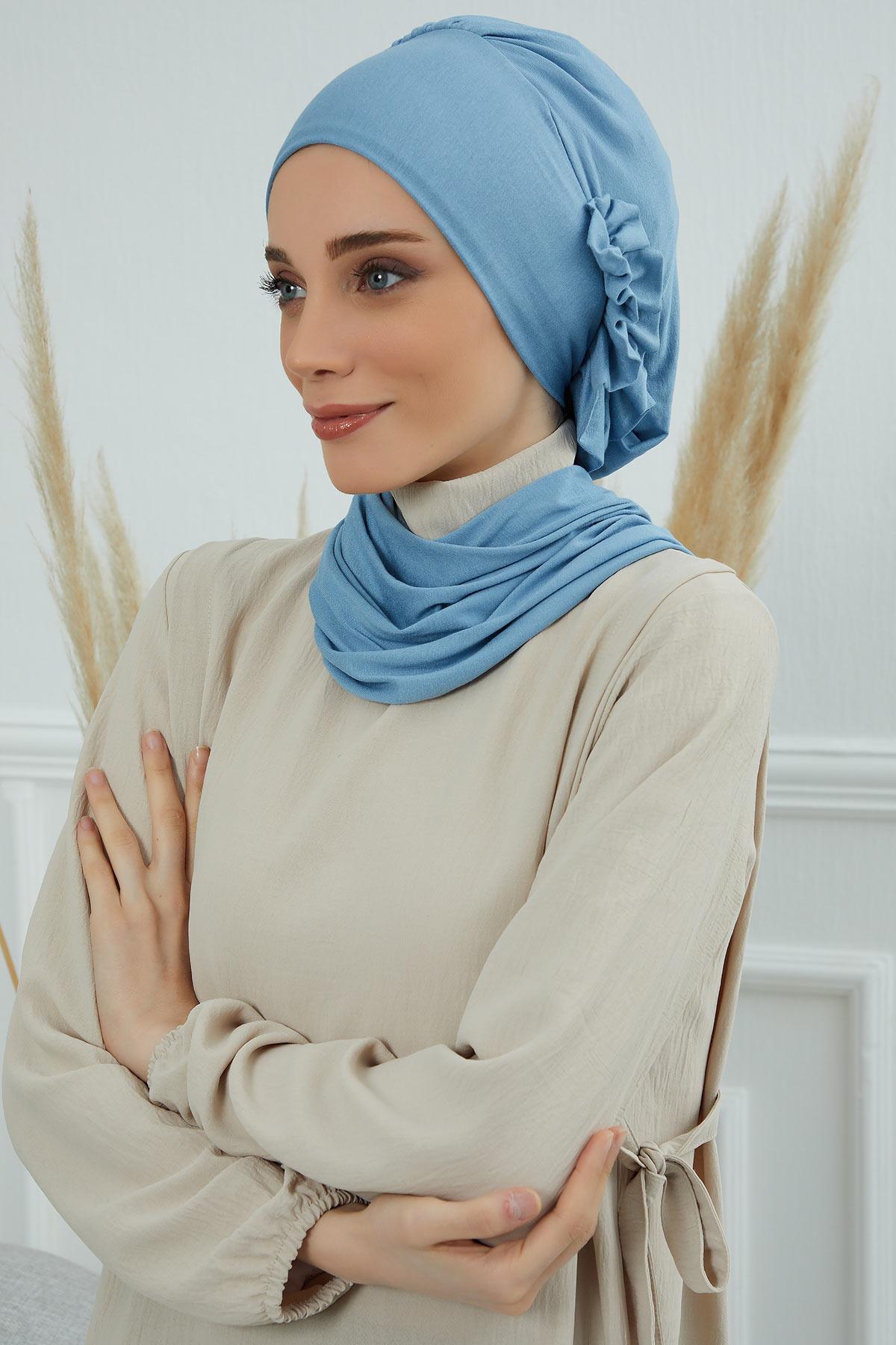 Yandan Fırfırlı Penye Hazır Türban,HT-73