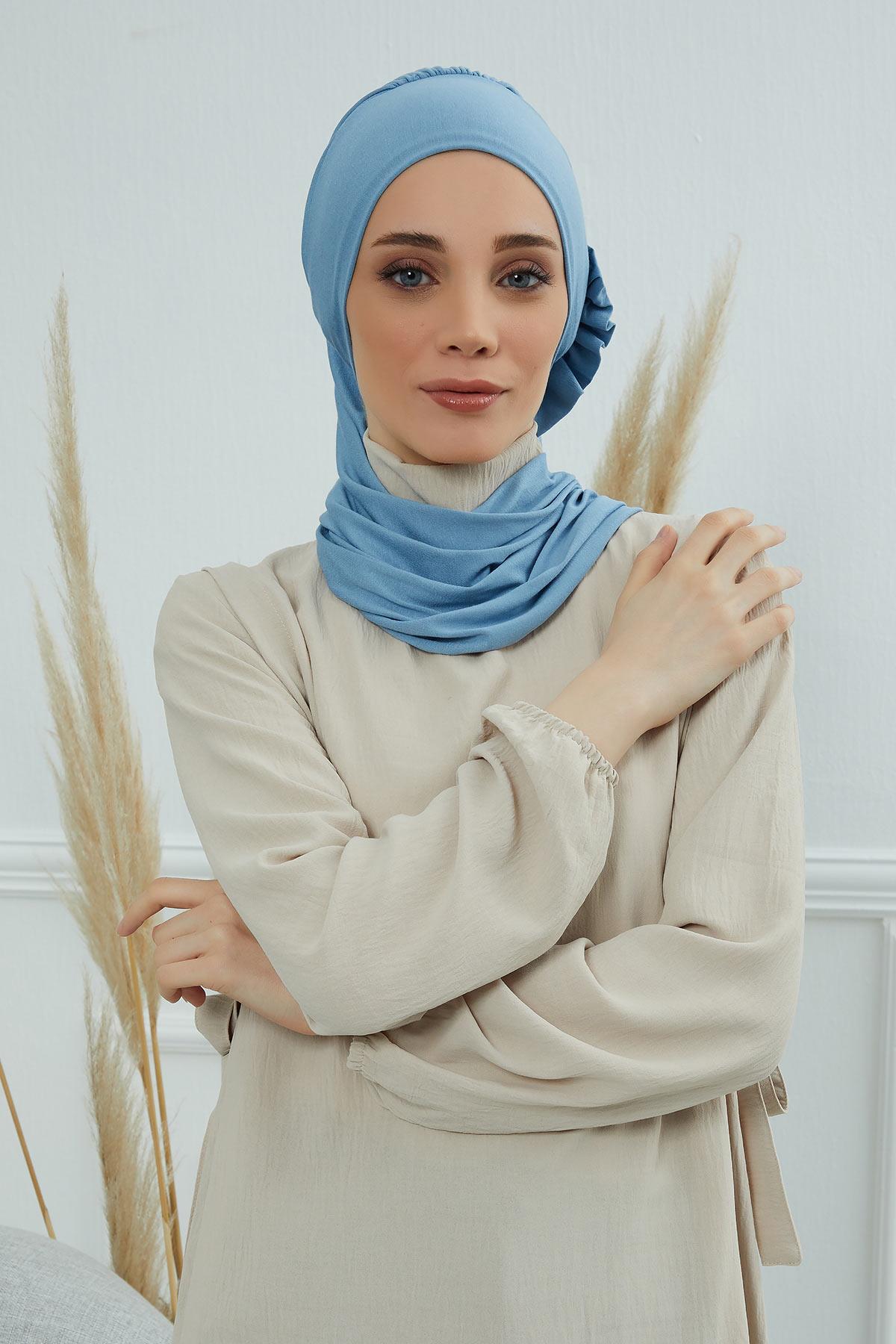 Yandan Fırfırlı Penye Hazır Türban,HT-73