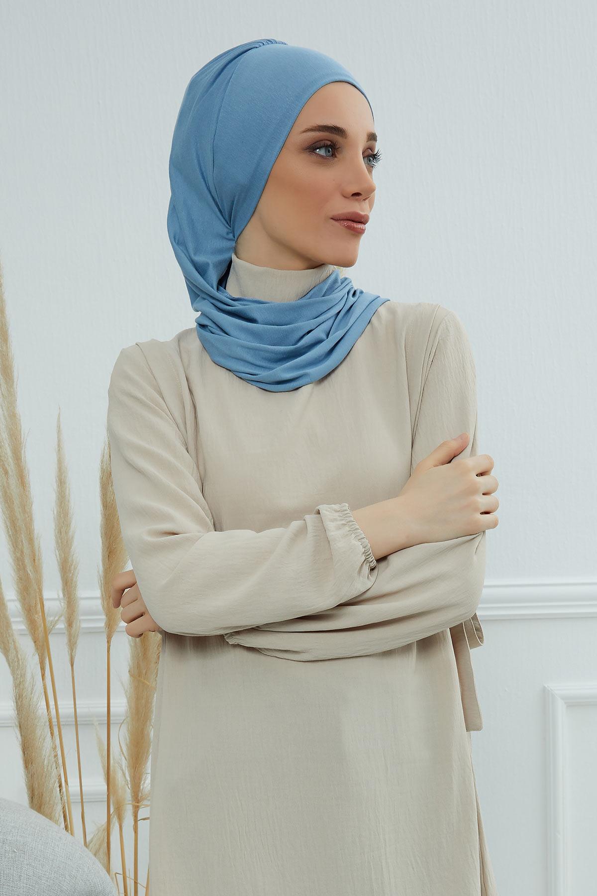 Yandan Fırfırlı Penye Hazır Türban,HT-73