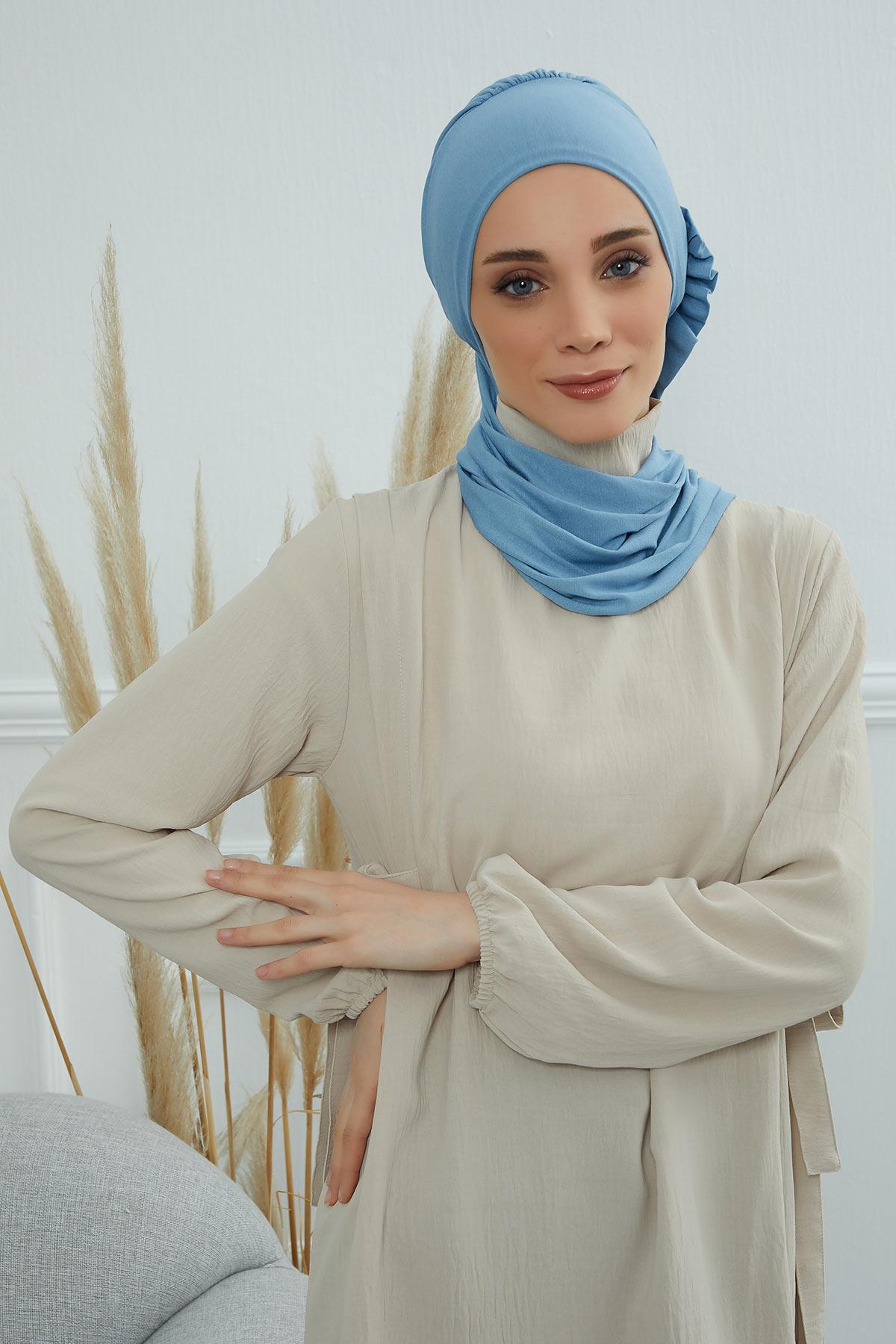 Yandan Fırfırlı Penye Hazır Türban,HT-73