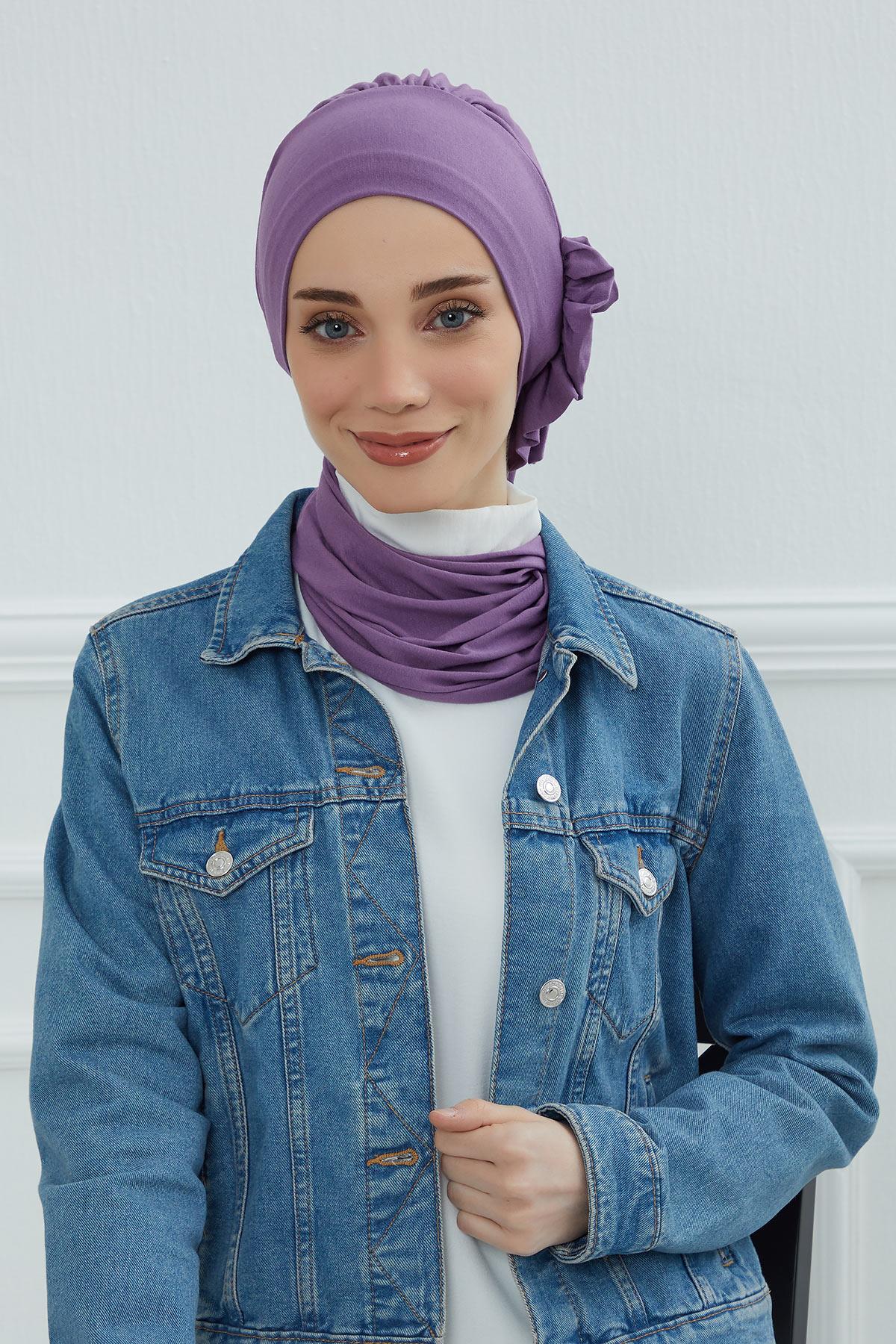 Yandan Fırfırlı Penye Hazır Türban,HT-73