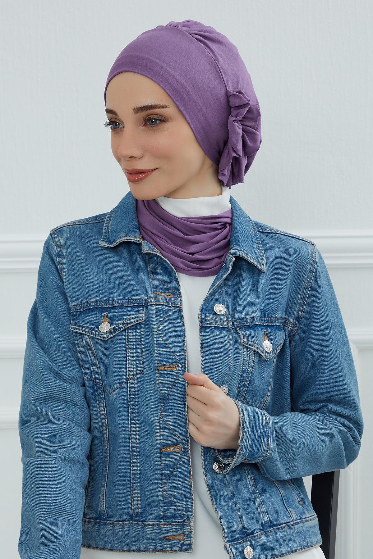 Yandan Fırfırlı Penye Hazır Türban,HT-73