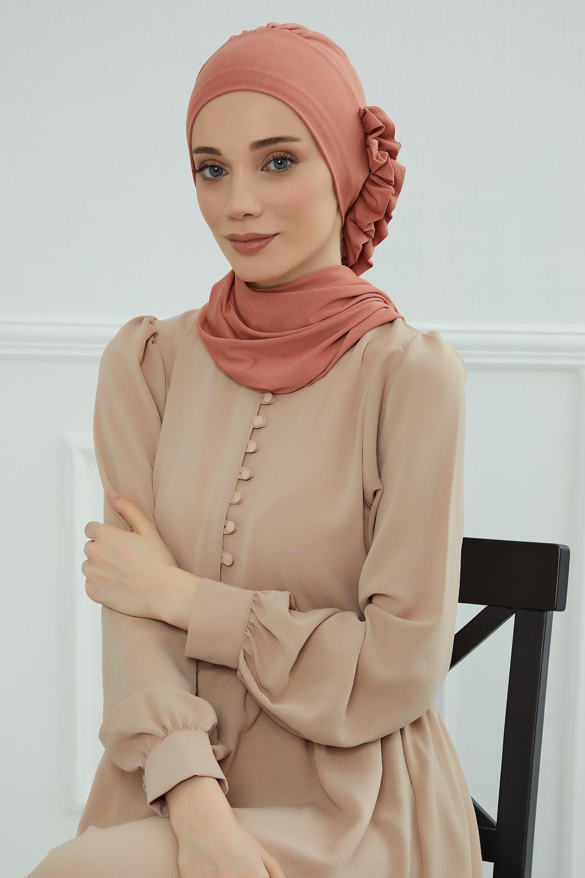 Yandan Fırfırlı Penye Hazır Türban,HT-73