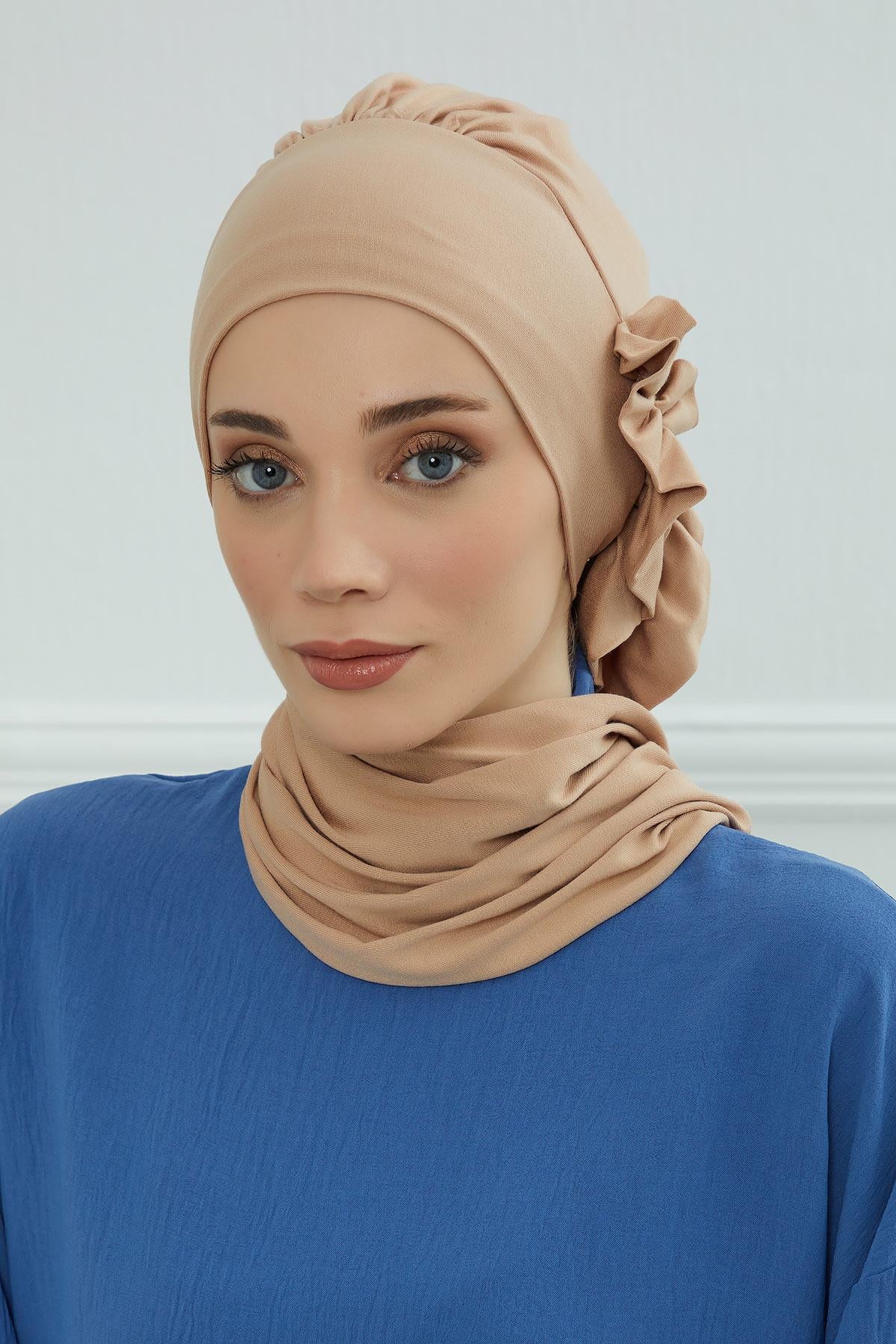 Yandan Fırfırlı Penye Hazır Türban,HT-73