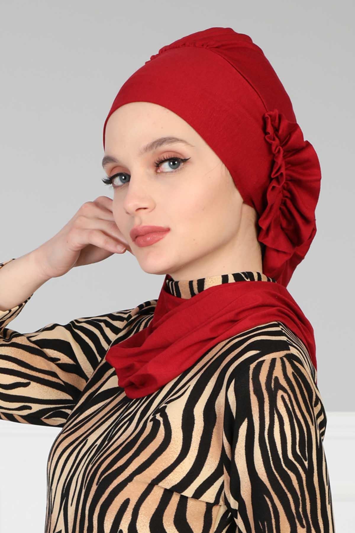 Yandan Fırfırlı Penye Hazır Türban,HT-73
