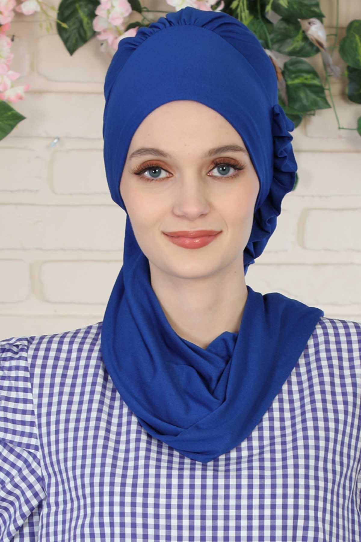 Yandan Fırfırlı Penye Hazır Türban,HT-73