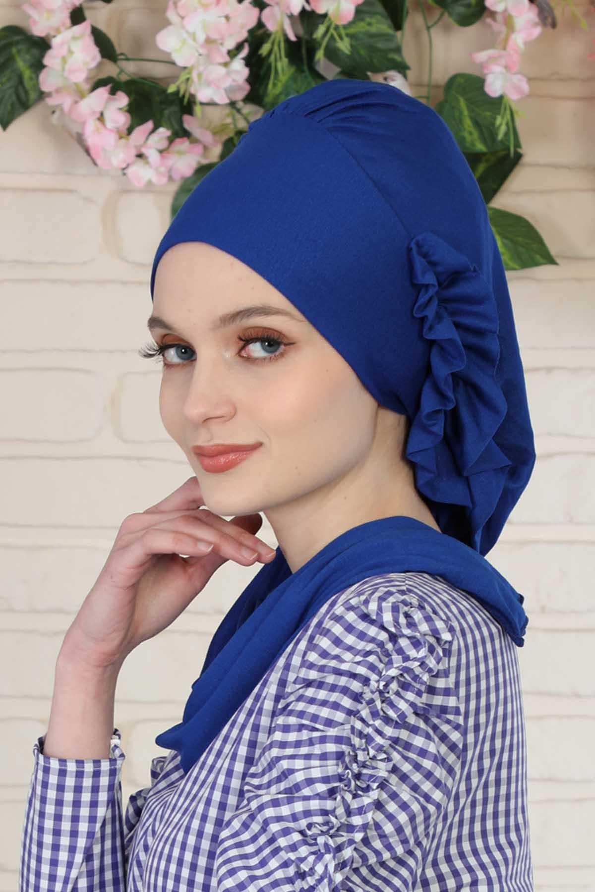 Yandan Fırfırlı Penye Hazır Türban,HT-73