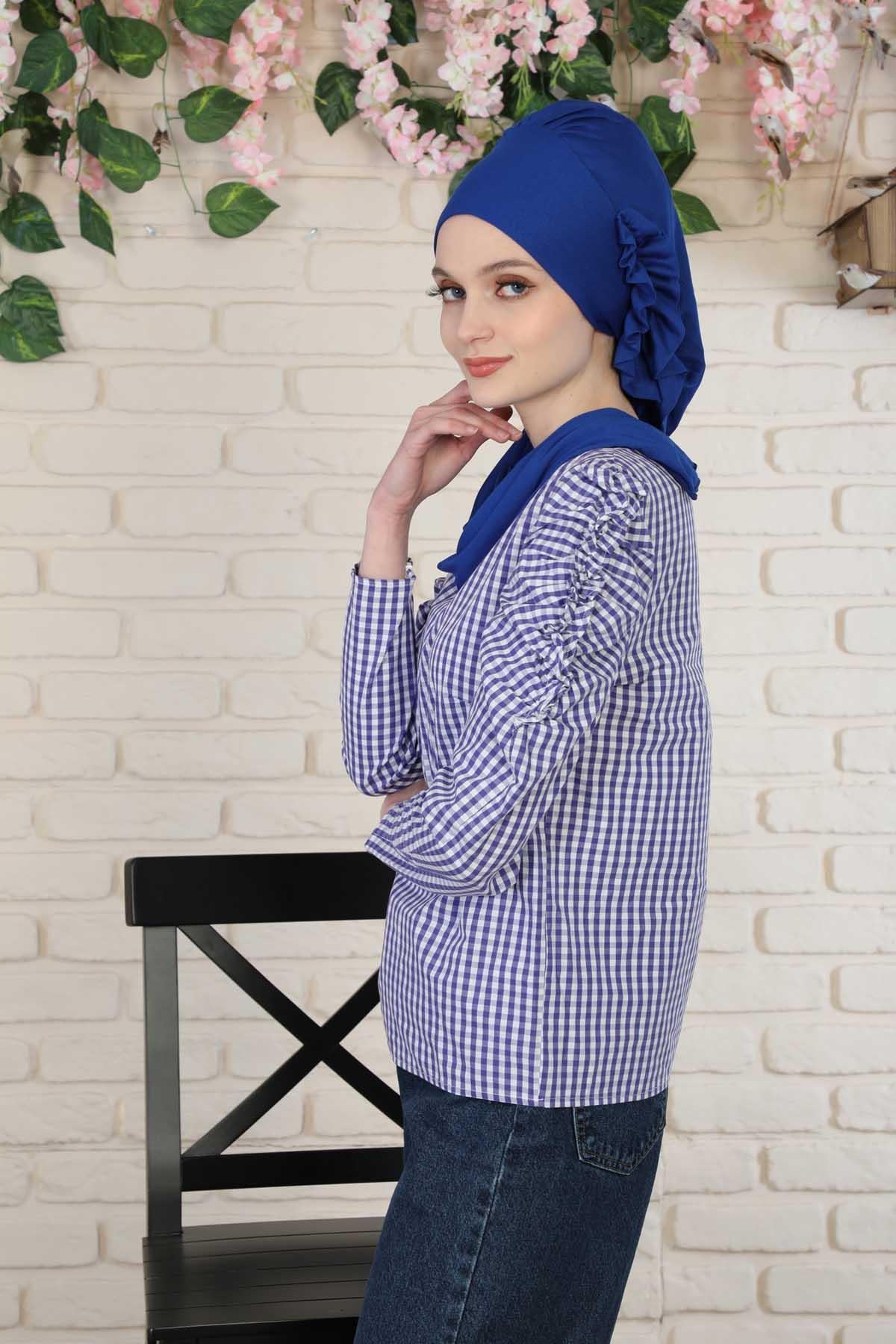 Yandan Fırfırlı Penye Hazır Türban,HT-73