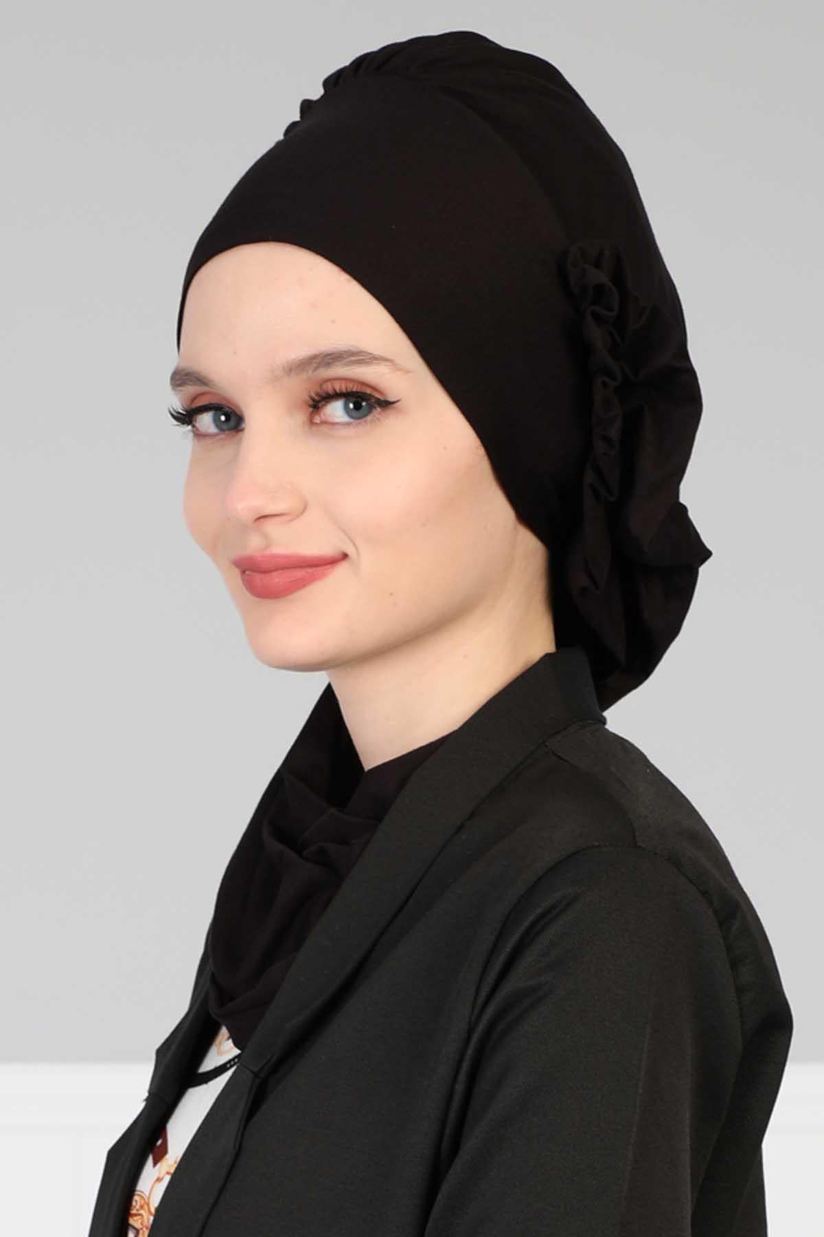 Yandan Fırfırlı Penye Hazır Türban,HT-73