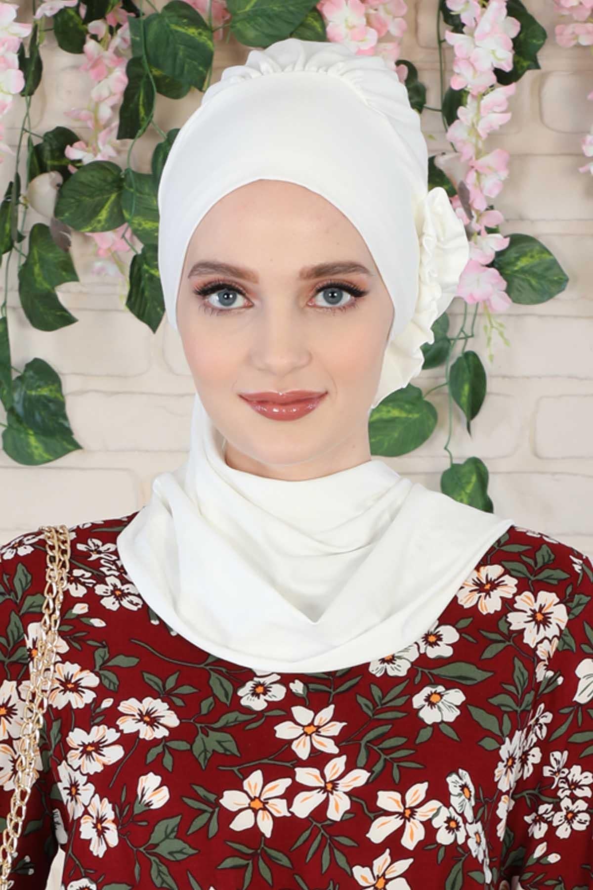 Yandan Fırfırlı Penye Hazır Türban,HT-73