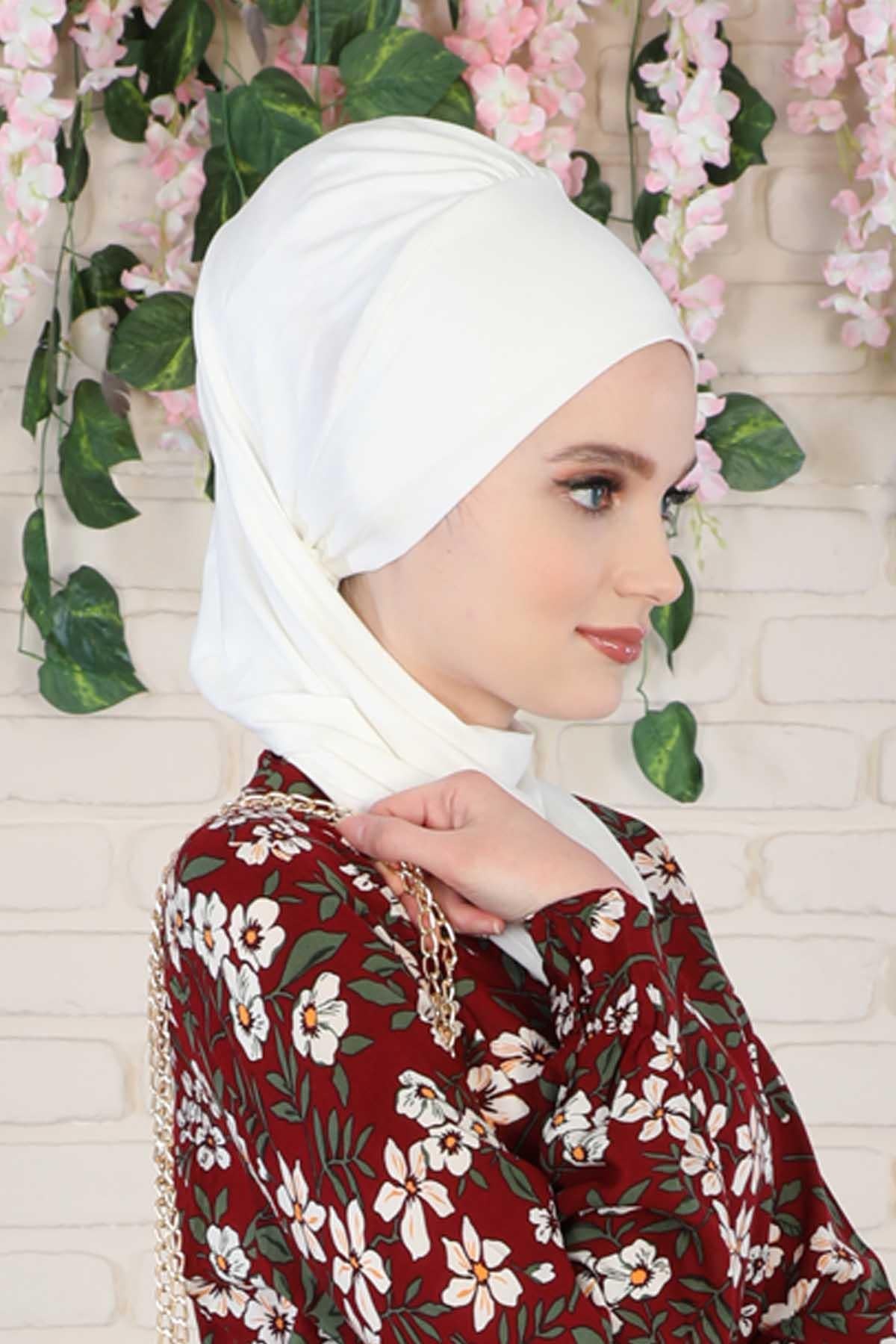 Yandan Fırfırlı Penye Hazır Türban,HT-73