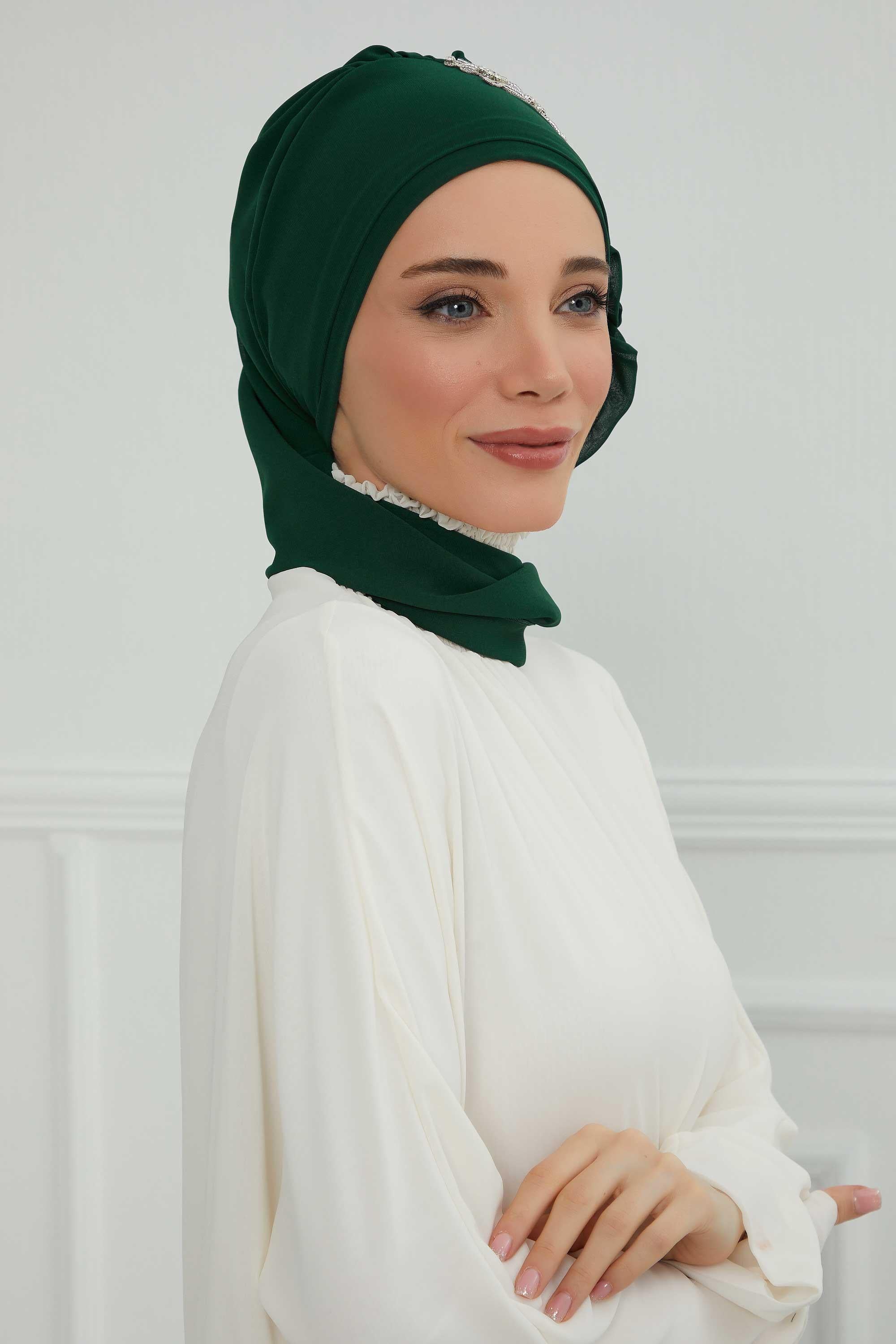 Yandan Fırfırlı Taş Aksesuarlı Şifon Hazır Türban,HT-100,HT-100