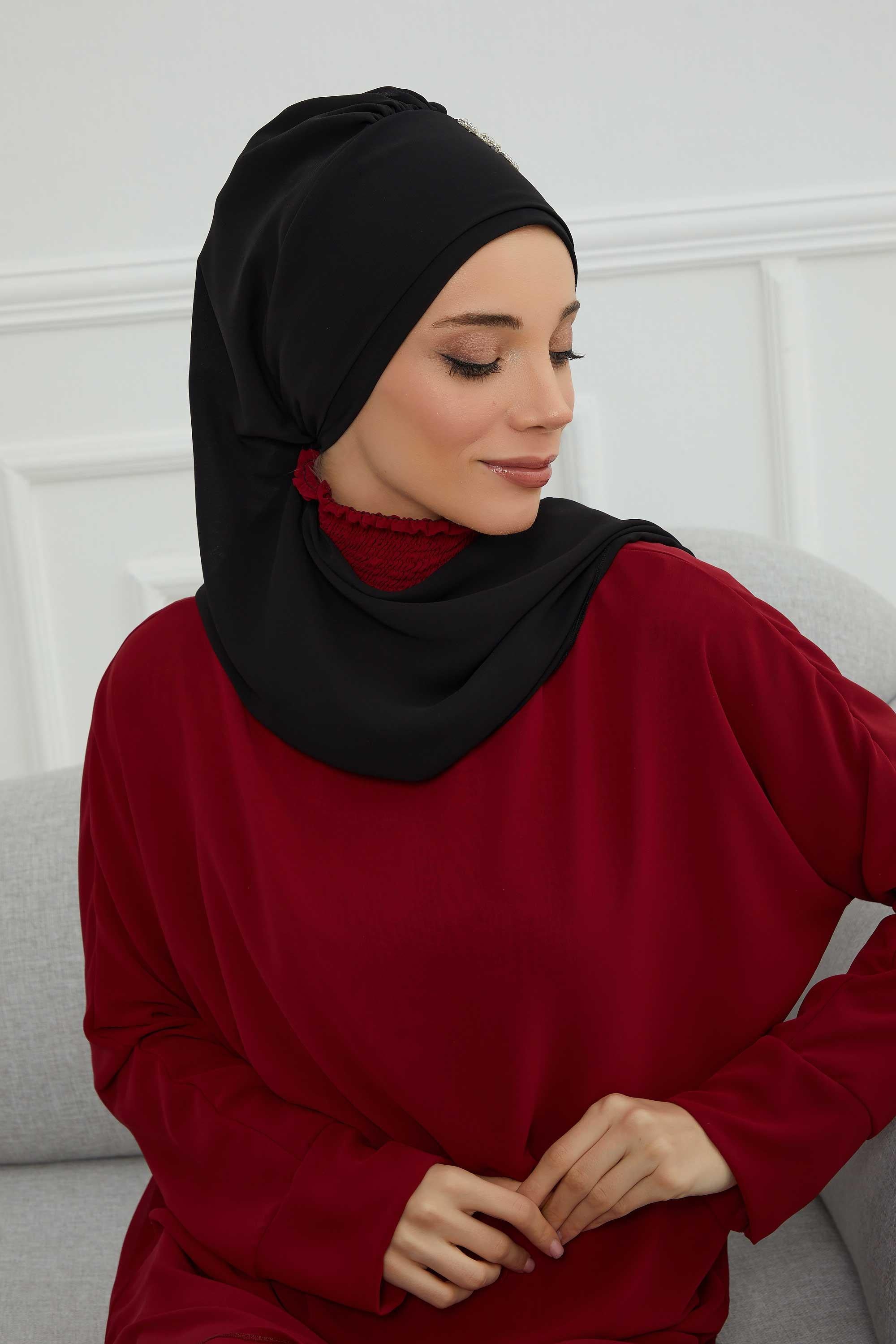 Yandan Fırfırlı Taş Aksesuarlı Şifon Hazır Türban,HT-100,HT-100