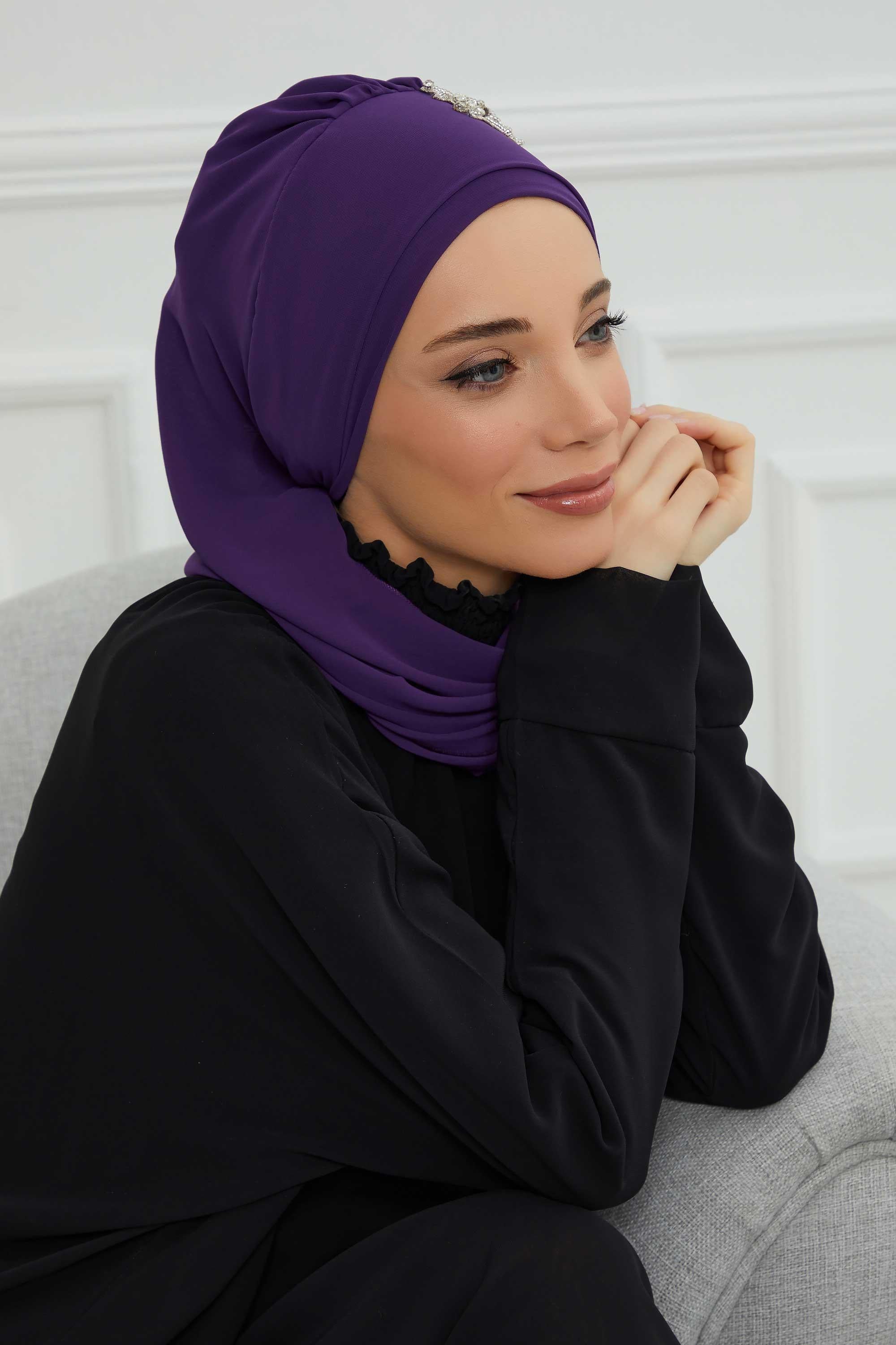 Yandan Fırfırlı Taş Aksesuarlı Şifon Hazır Türban,HT-100,HT-100