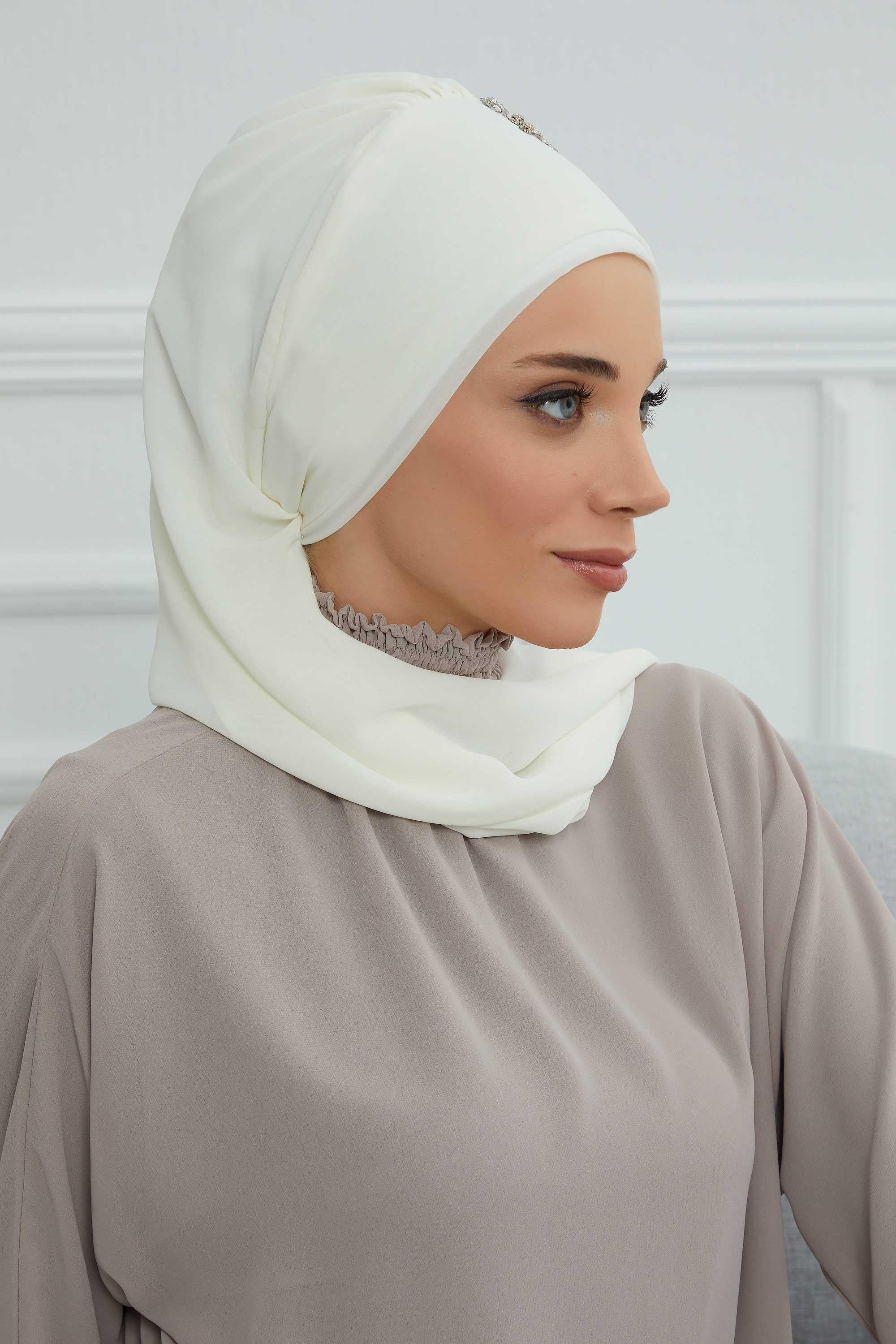 Yandan Fırfırlı Taş Aksesuarlı Şifon Hazır Türban,HT-100,HT-100