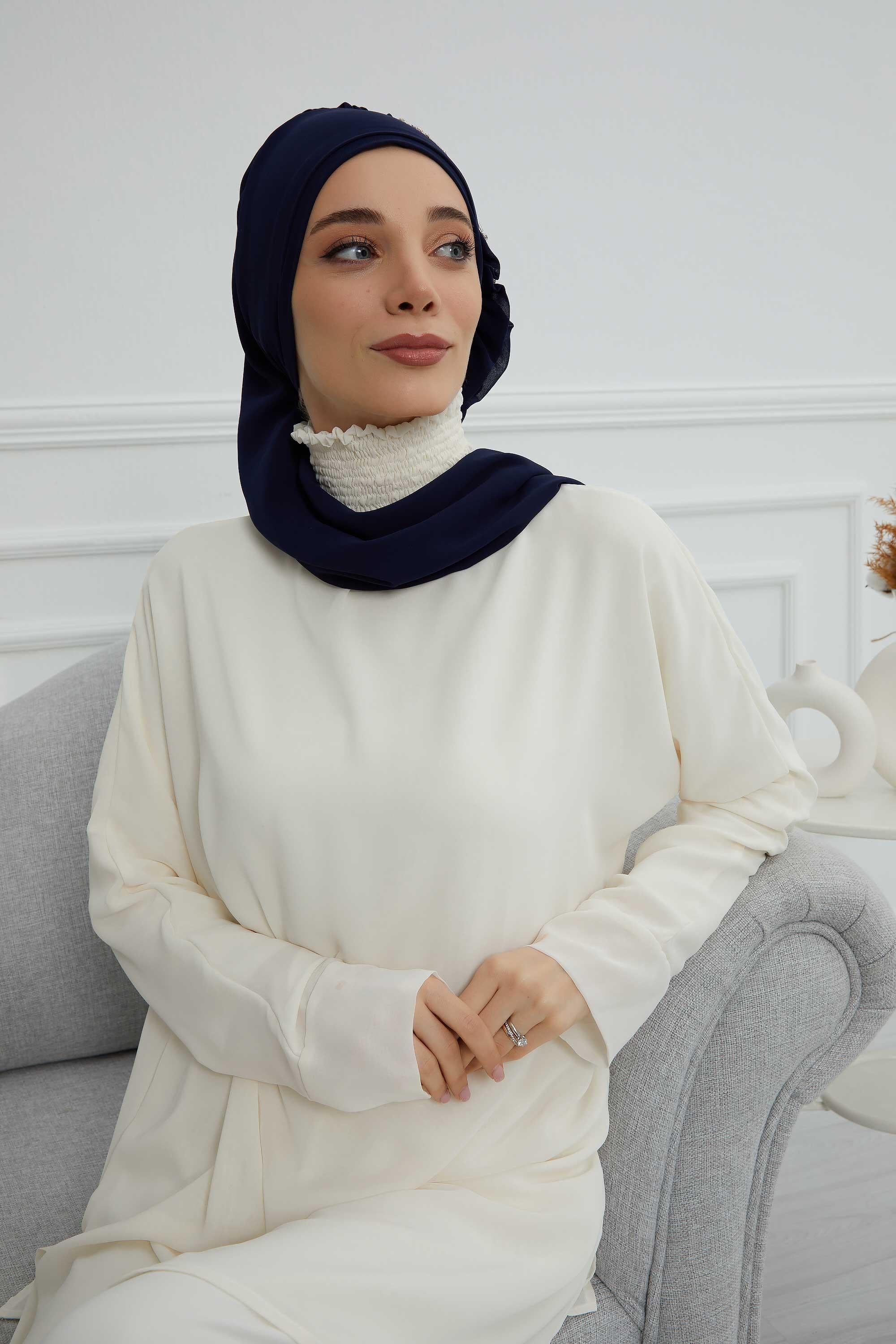 Yandan Fırfırlı Taş Aksesuarlı Şifon Hazır Türban,HT-100,HT-100