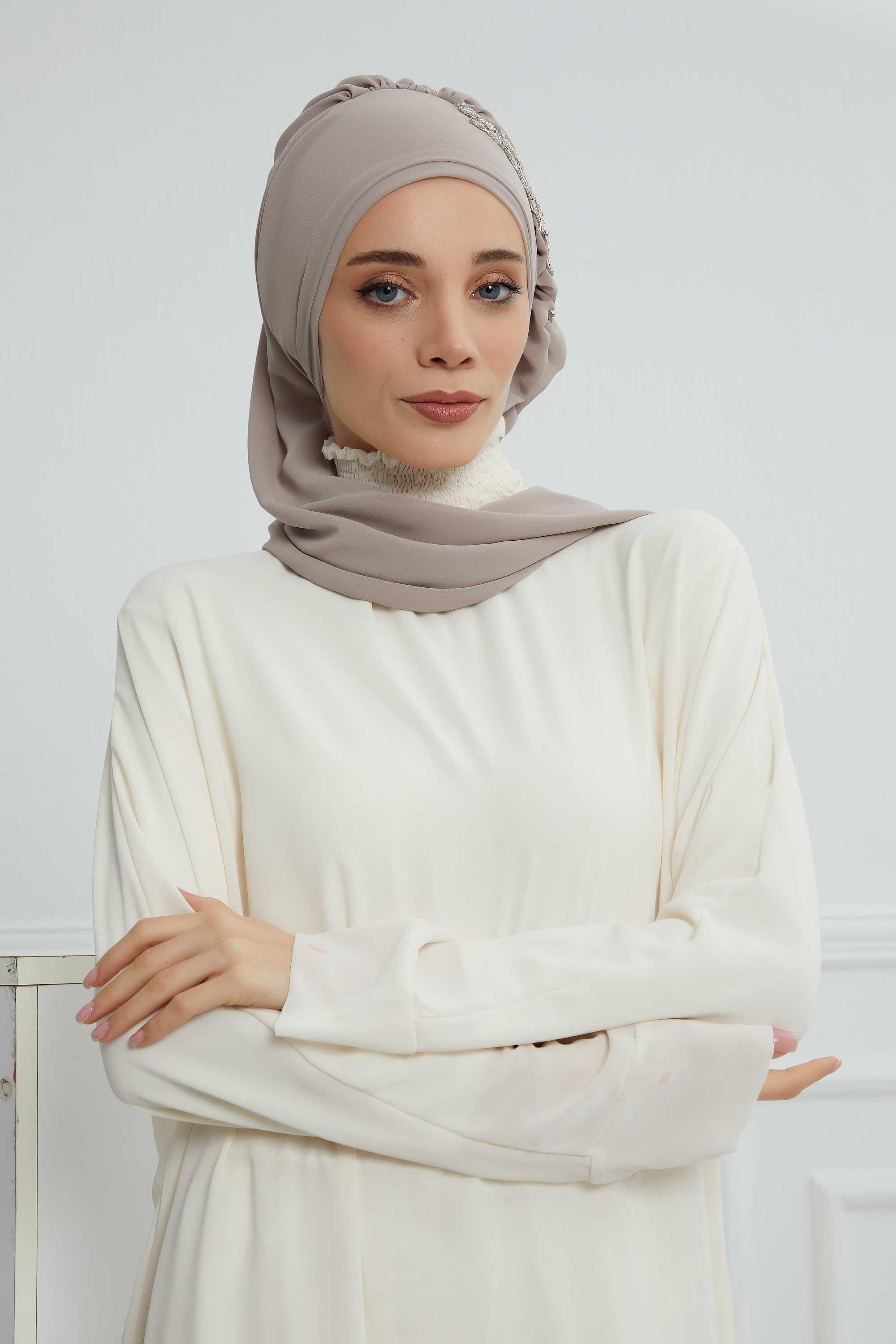 Yandan Fırfırlı Taş Aksesuarlı Şifon Hazır Türban,HT-100,HT-100