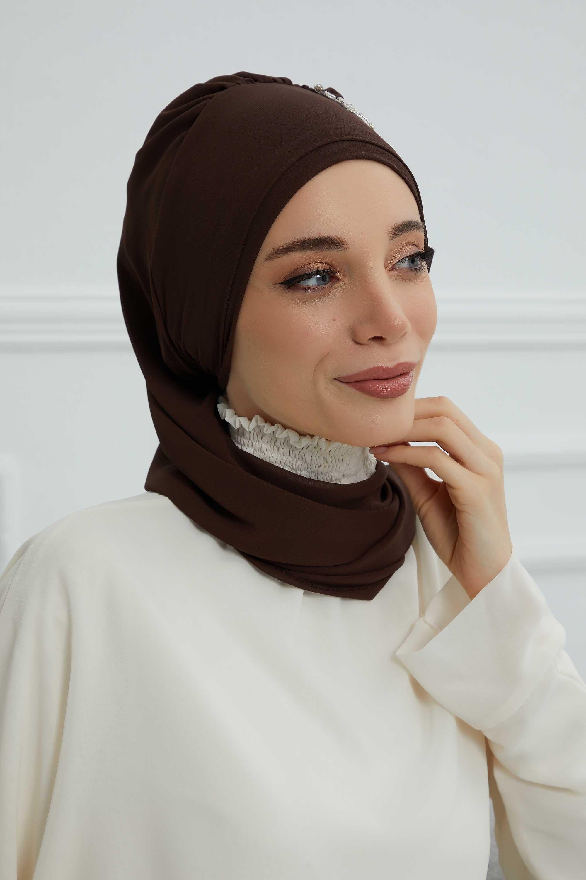 Yandan Fırfırlı Taş Aksesuarlı Şifon Hazır Türban,HT-100,HT-100