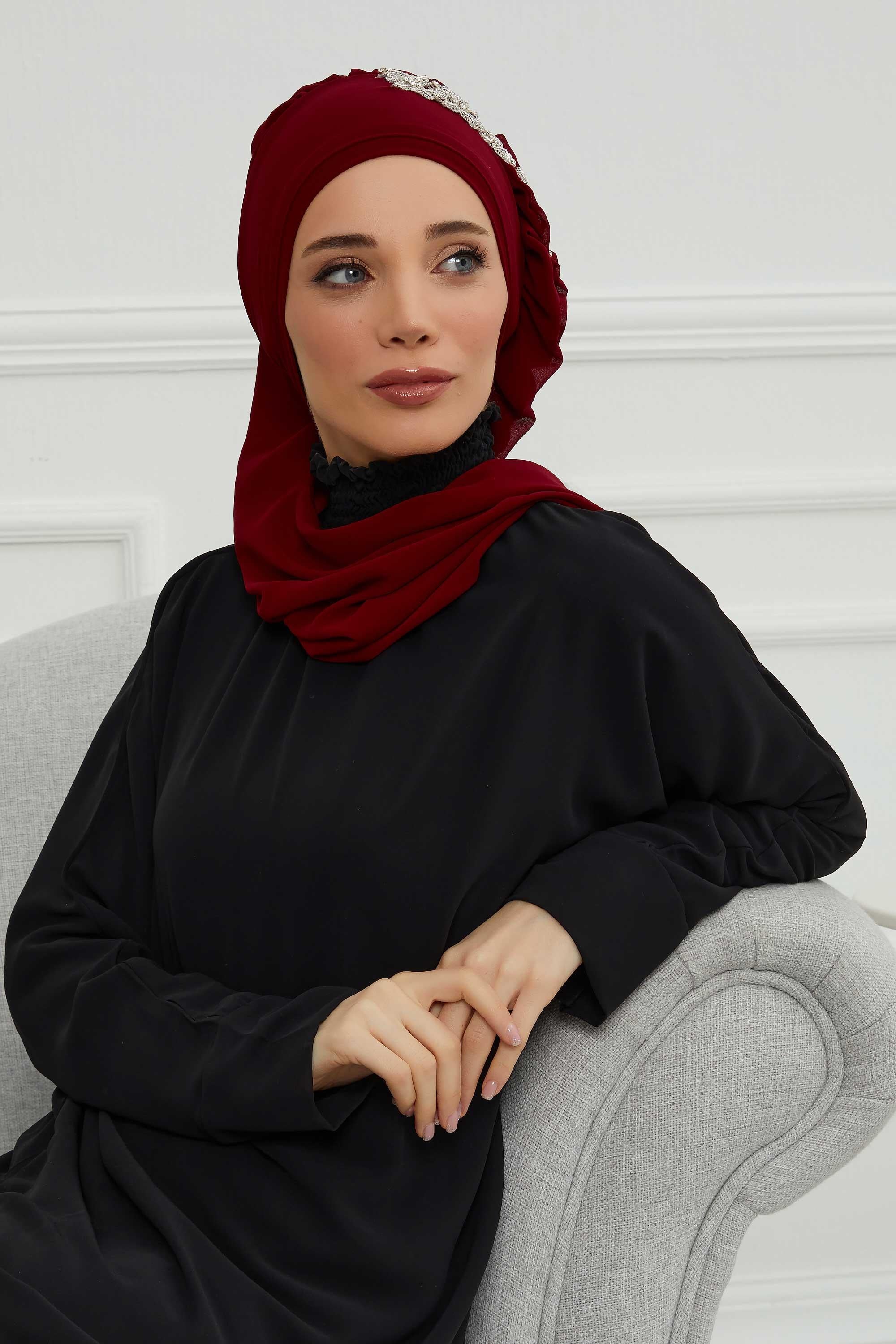 Yandan Fırfırlı Taş Aksesuarlı Şifon Hazır Türban,HT-100,HT-100